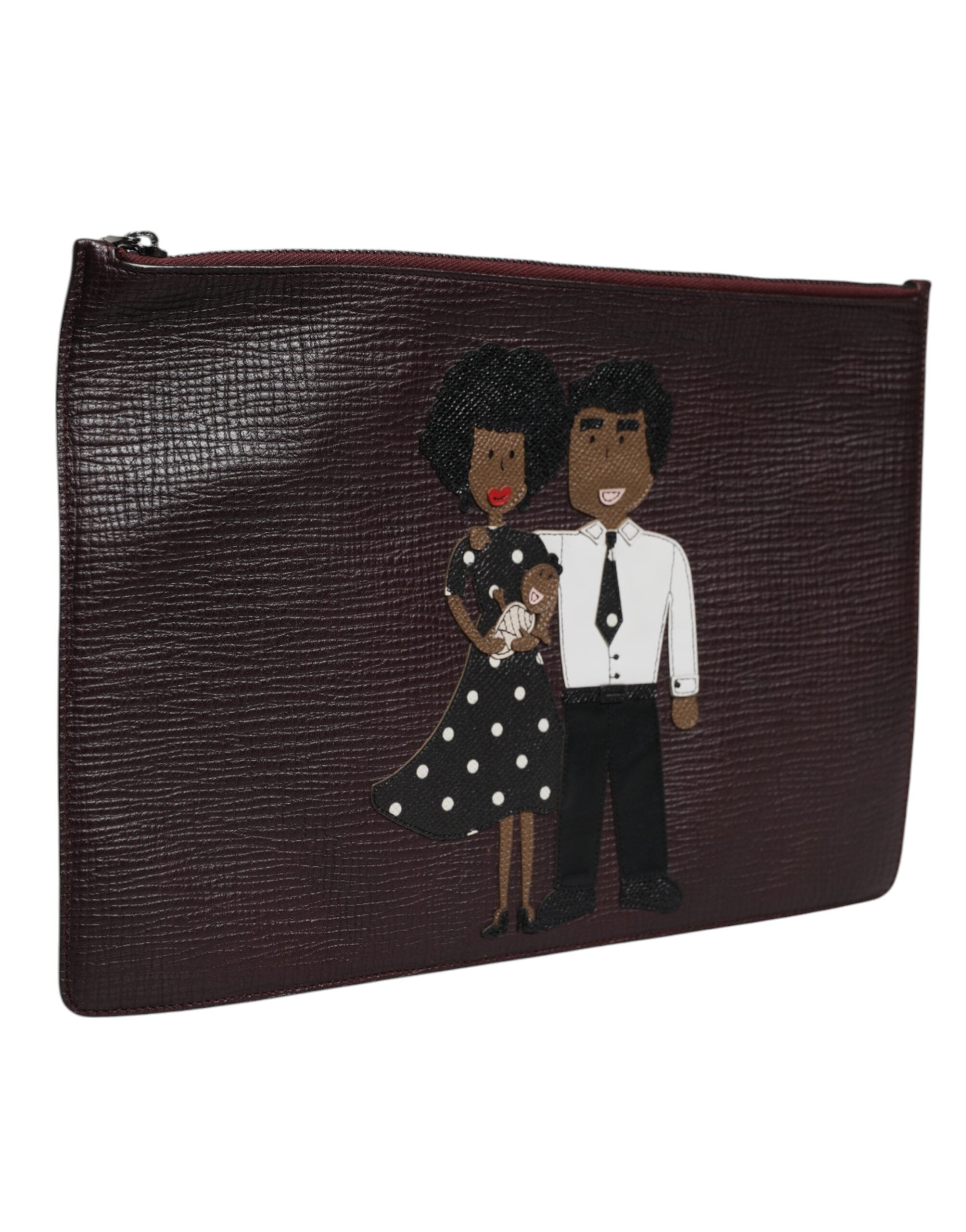 Dolce & Gabbana Brown Leather #DGFAMILY Embellished Men Clutch Pouch Bag Dolce & Gabbana