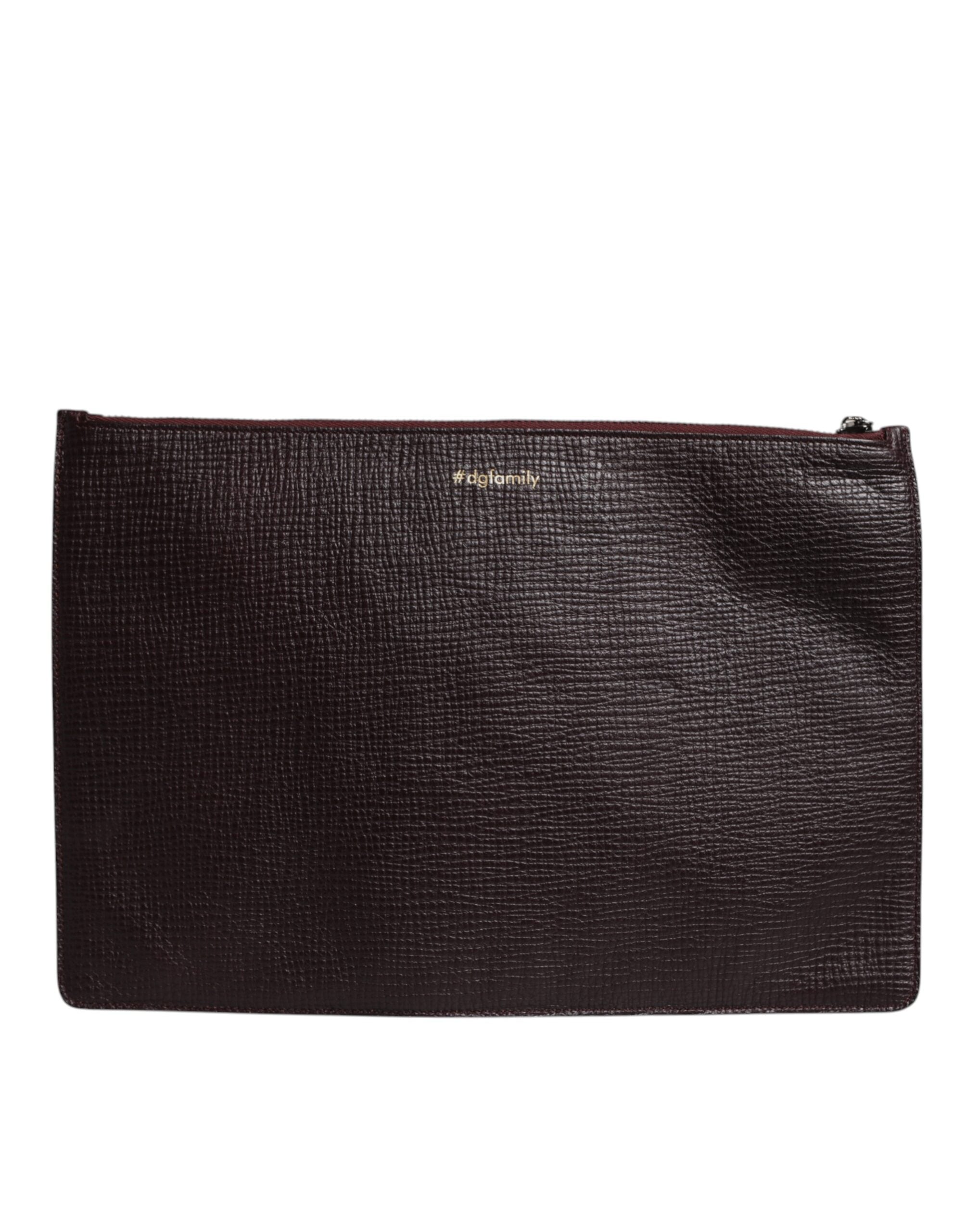Dolce & Gabbana Brown Leather #DGFAMILY Embellished Men Clutch Pouch Bag Dolce & Gabbana