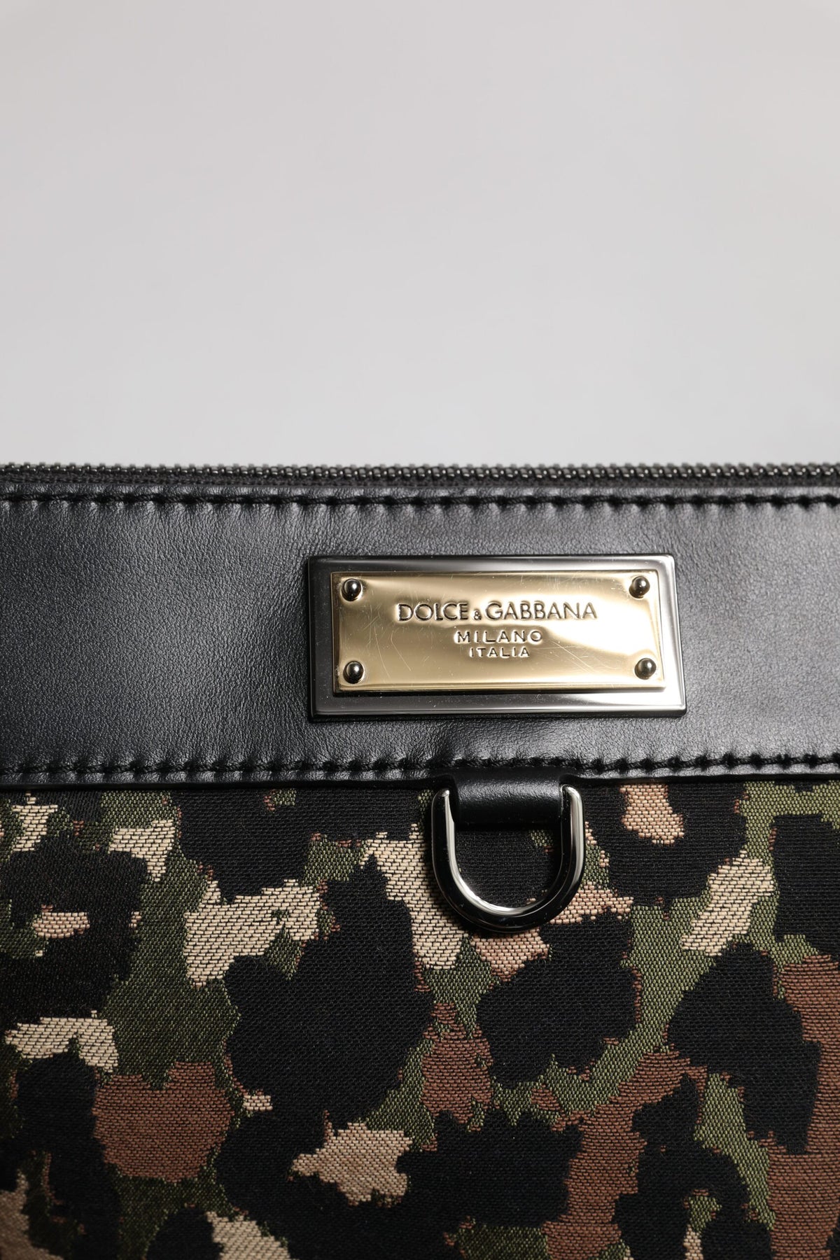 Dolce & Gabbana Multicolor Leopard Jacquard Print Logo Plaque Pouch Bag