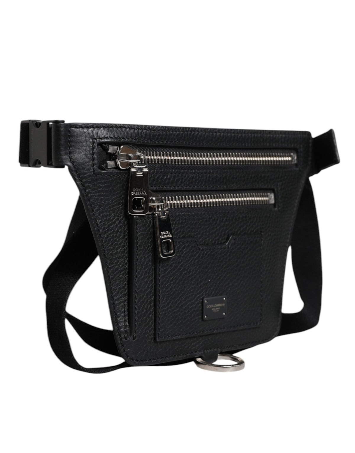 Dolce & Gabbana Black Calfskin Logo Plaque Belt Waist Men Fanny Pack Bag