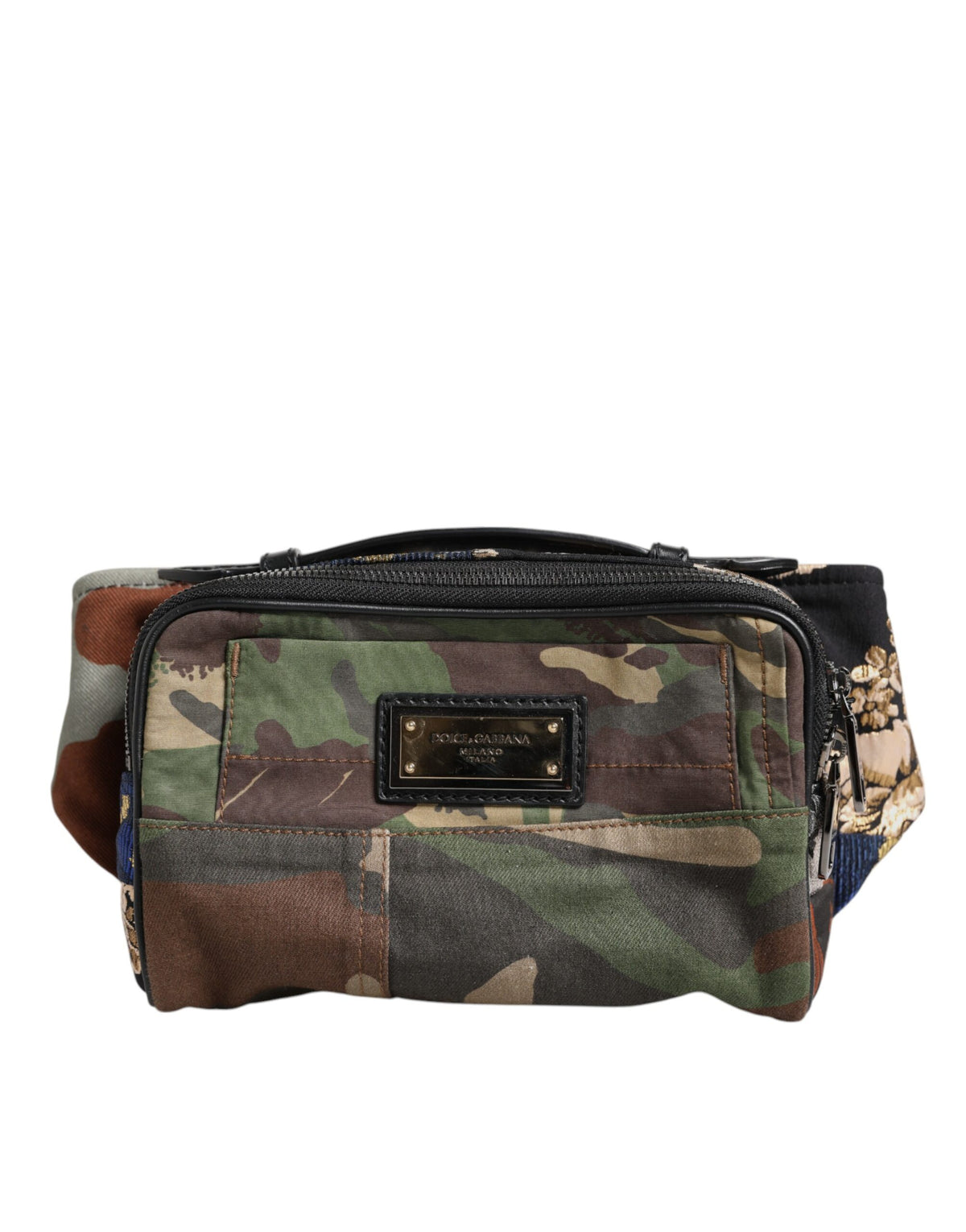 Dolce & Gabbana Multicolor Camouflage Patchwork Logo Waist Fanny Pack Bag