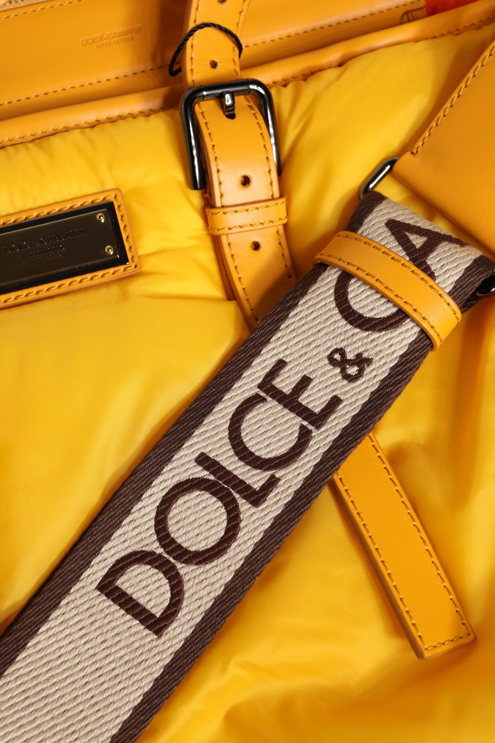 Dolce & Gabbana Yellow Orange Nylon Logo Plaque Hand Shoulder Duffle Bag Dolce & Gabbana