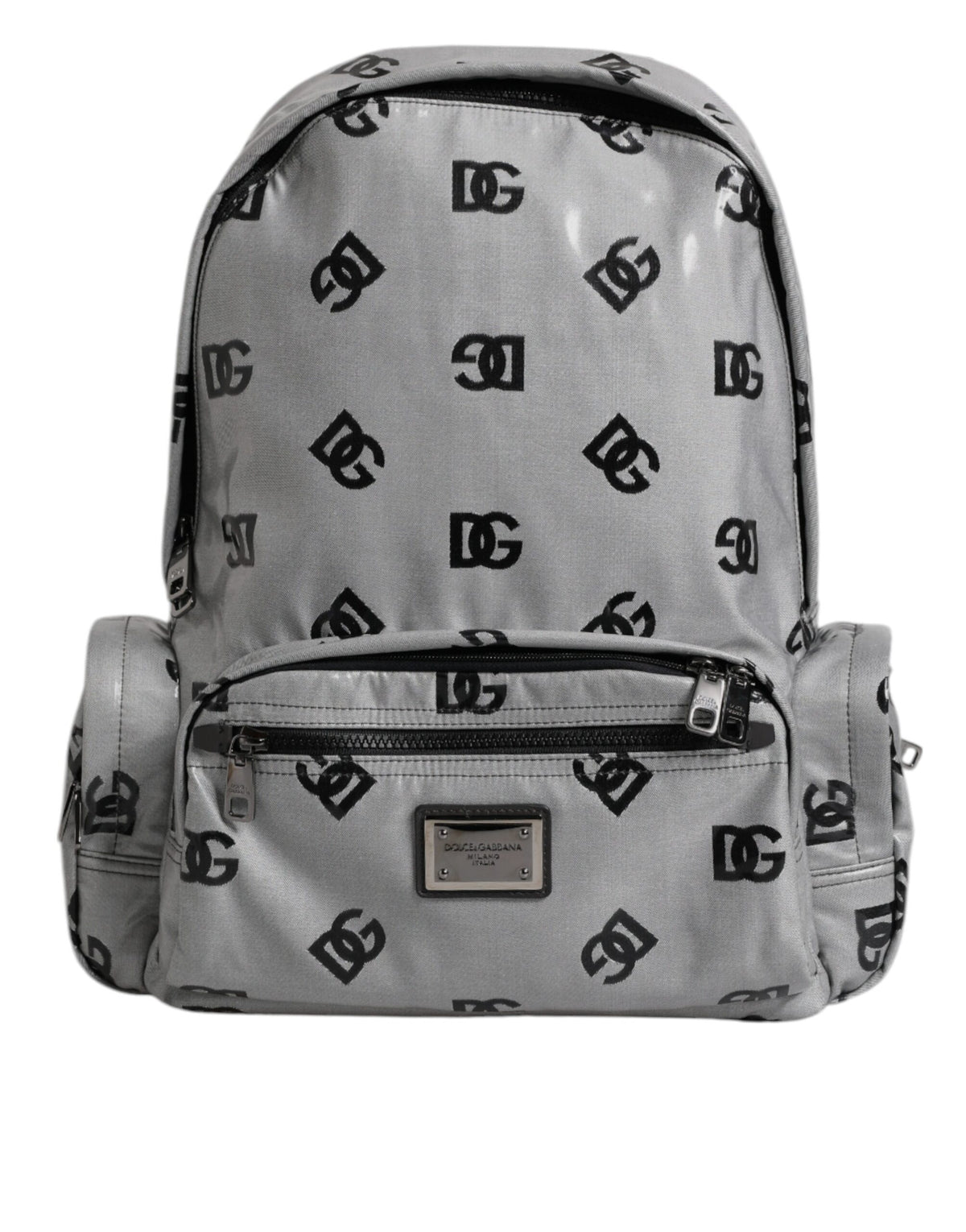 Dolce & Gabbana Polyester Gray Black DG Logo Plaque Backpack Bag