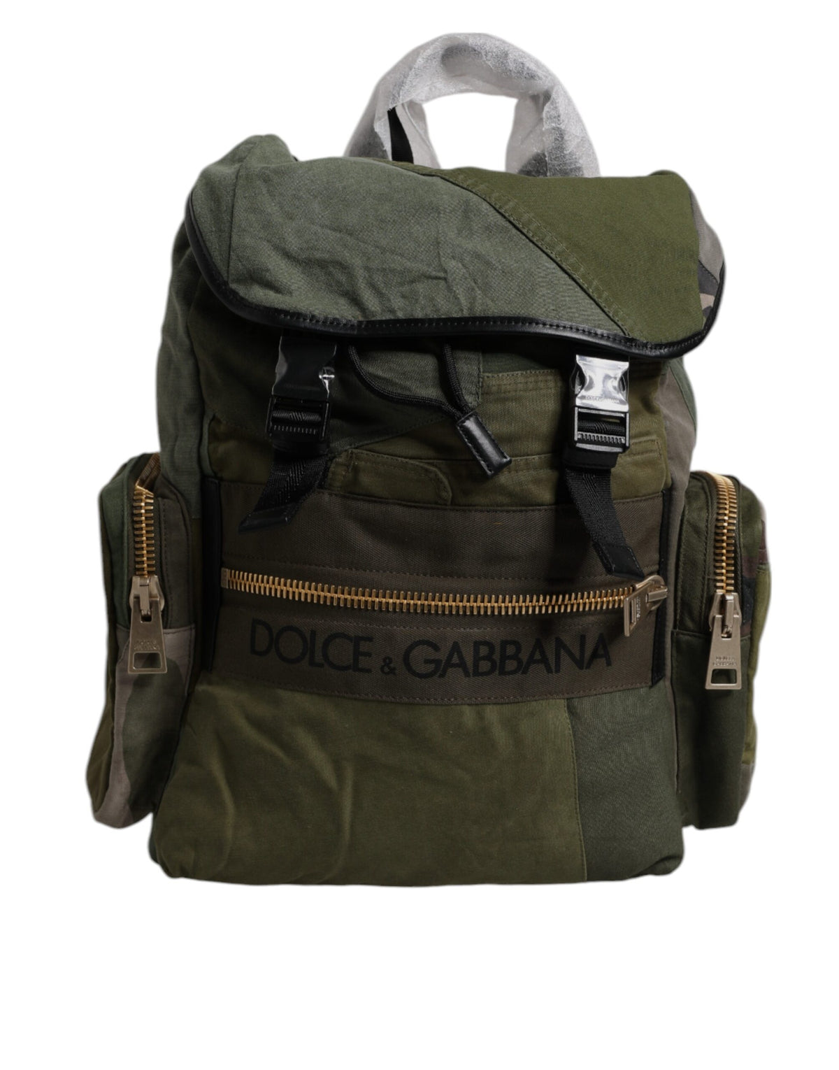 Dolce & Gabbana Military Green Patchwork Travel Backpack Bag