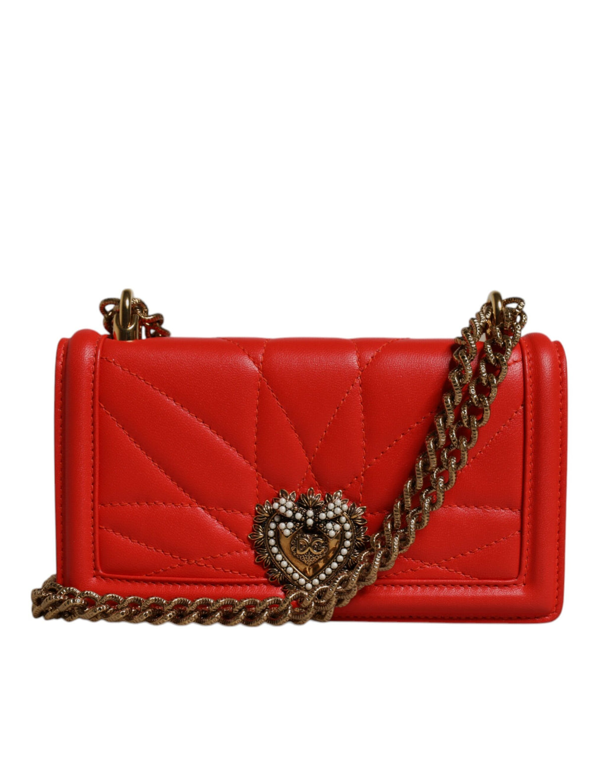 Dolce & Gabbana Red Quilted Devotion Crossbody Chain Phone Cover Bag