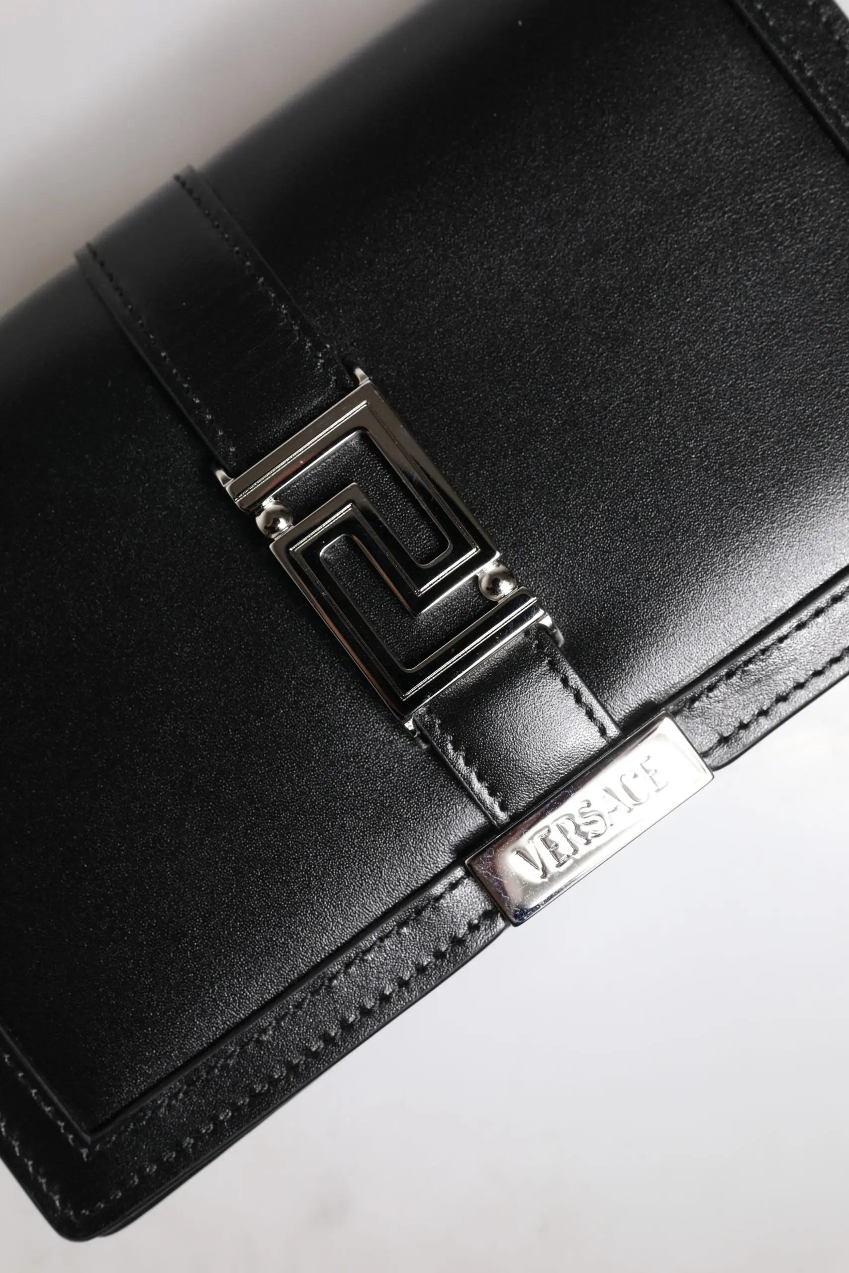 Versace Black Calfskin Leather Chain Strap Shoulder Crossbody Bag Versace