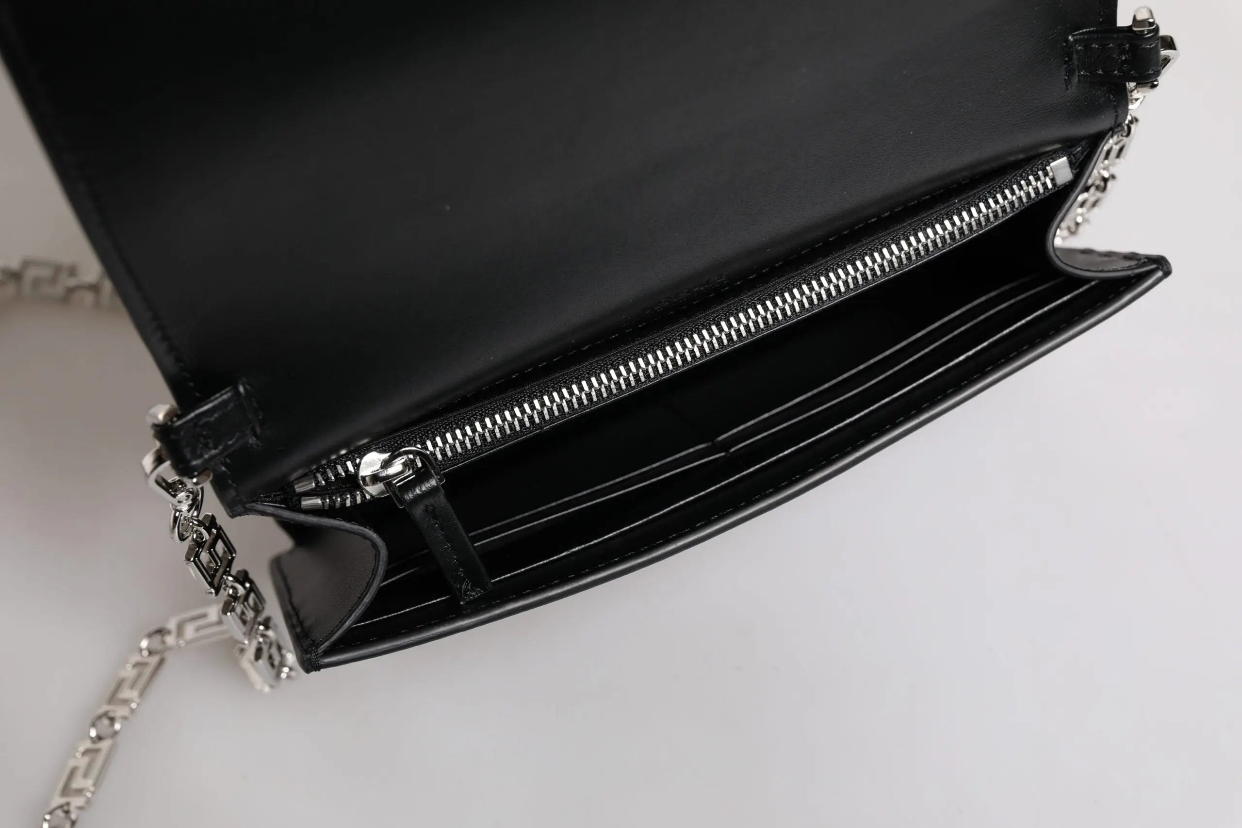 Versace Black Calfskin Leather Chain Strap Shoulder Crossbody Bag Versace