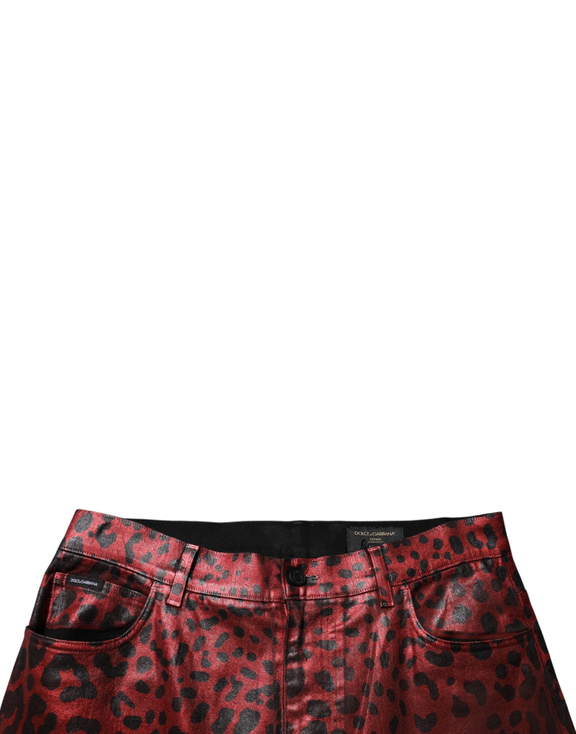 Dolce & Gabbana Red Leopard Cotton Straight Men Denim Jeans Dolce & Gabbana