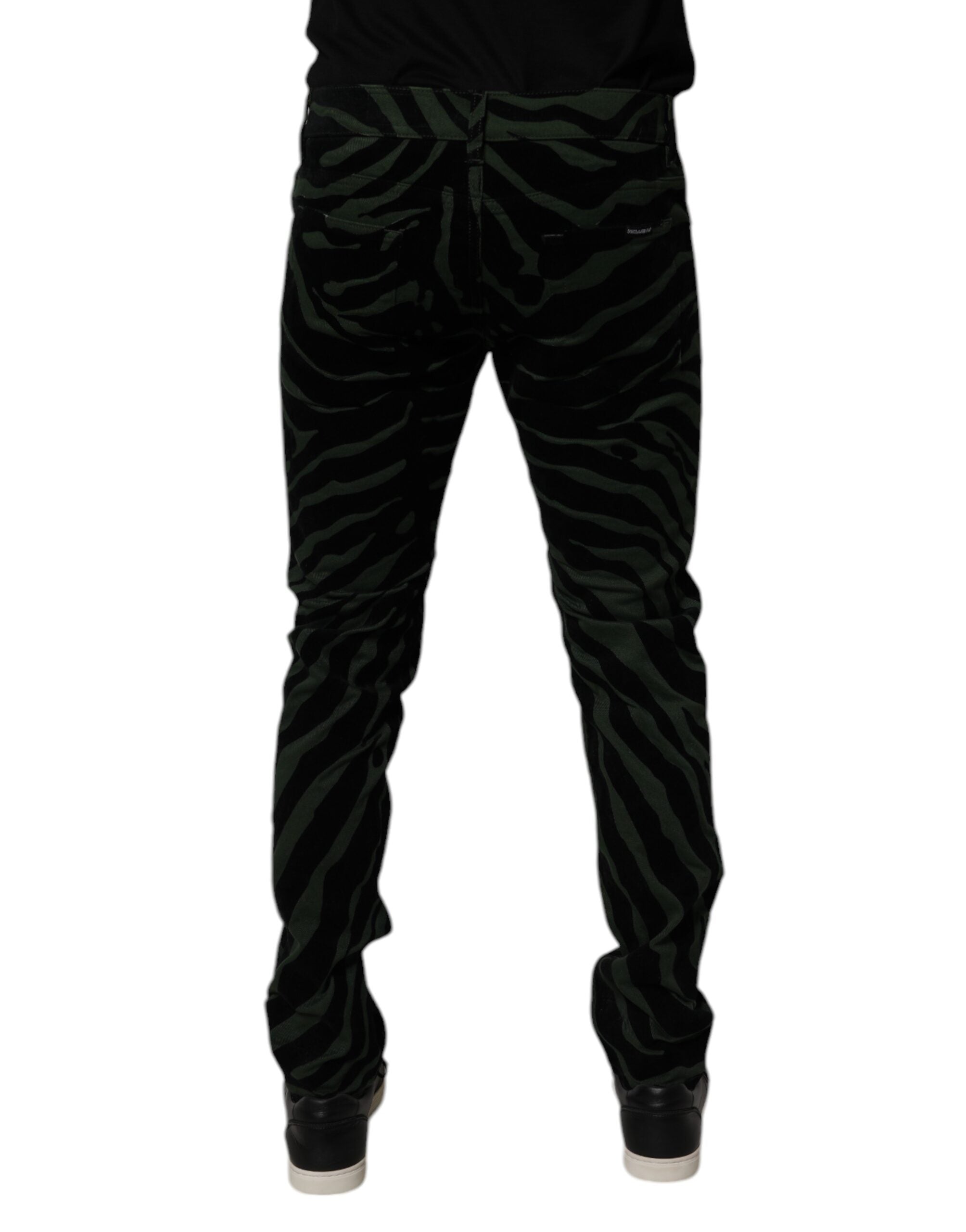 Dolce & Gabbana Black Green Stripes Cotton Skinny Denim Jeans Dolce & Gabbana