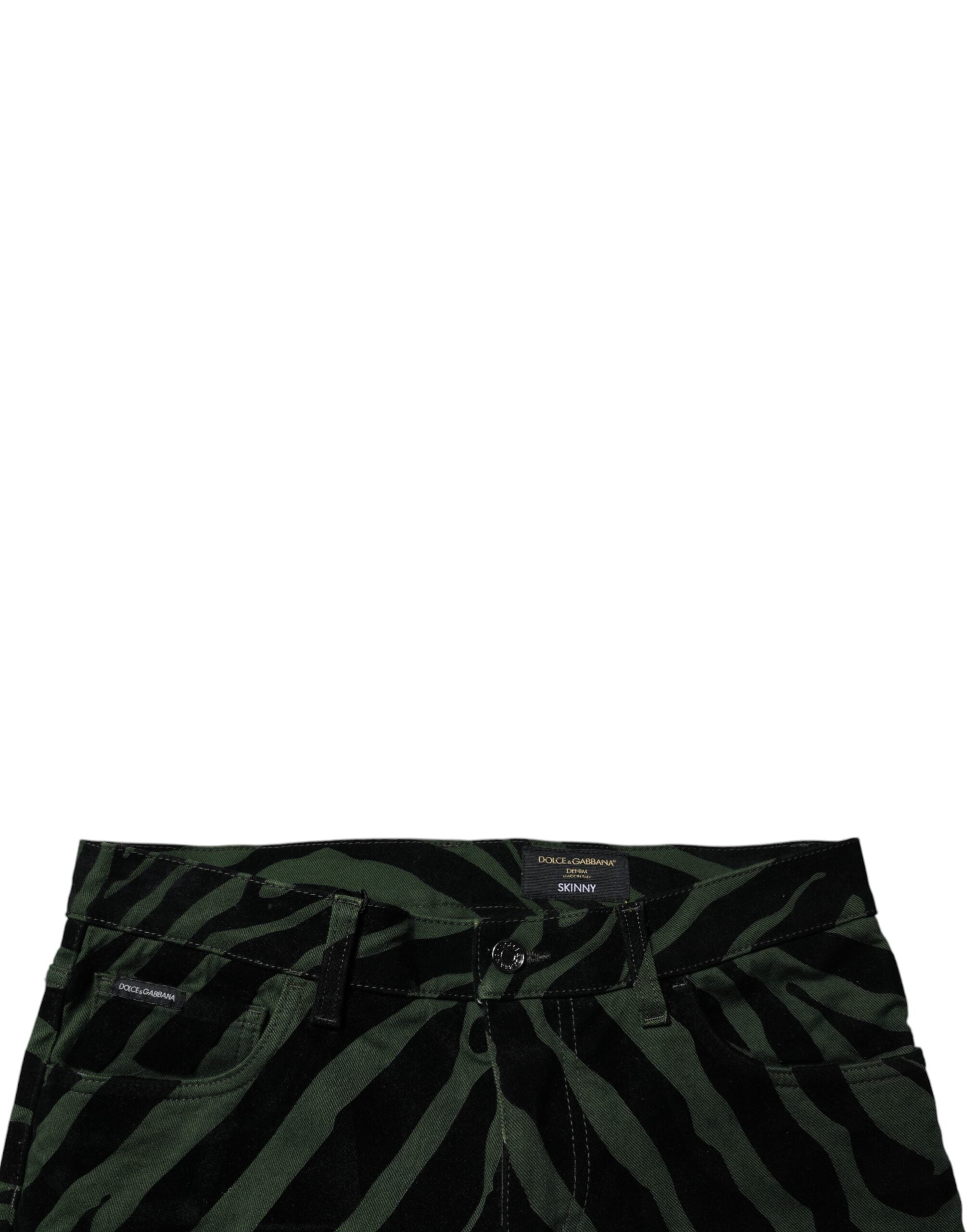 Dolce & Gabbana Black Green Stripes Cotton Skinny Denim Jeans Dolce & Gabbana