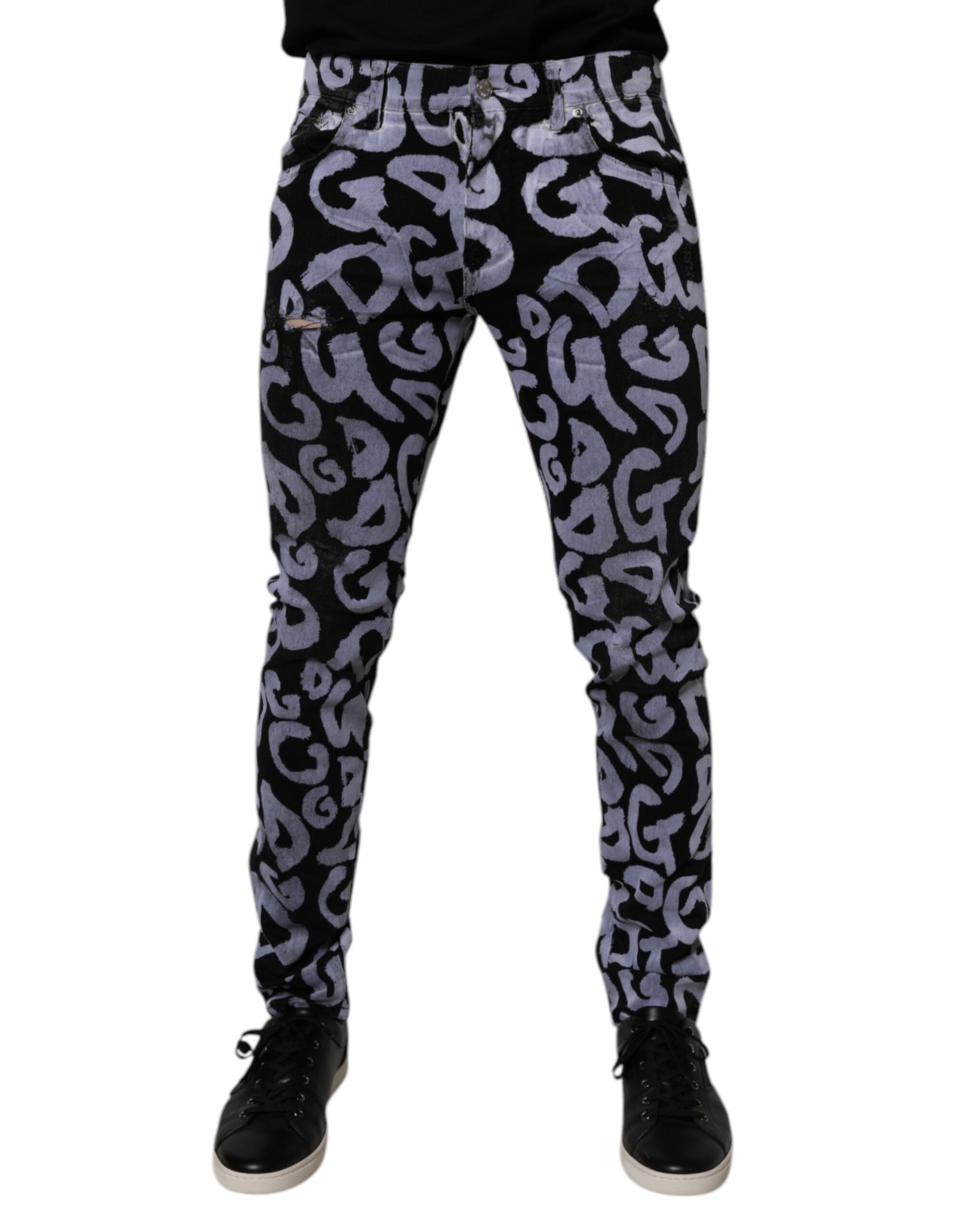 Dolce & Gabbana Black Logo Monogram Cotton Skinny Denim Jeans Dolce & Gabbana