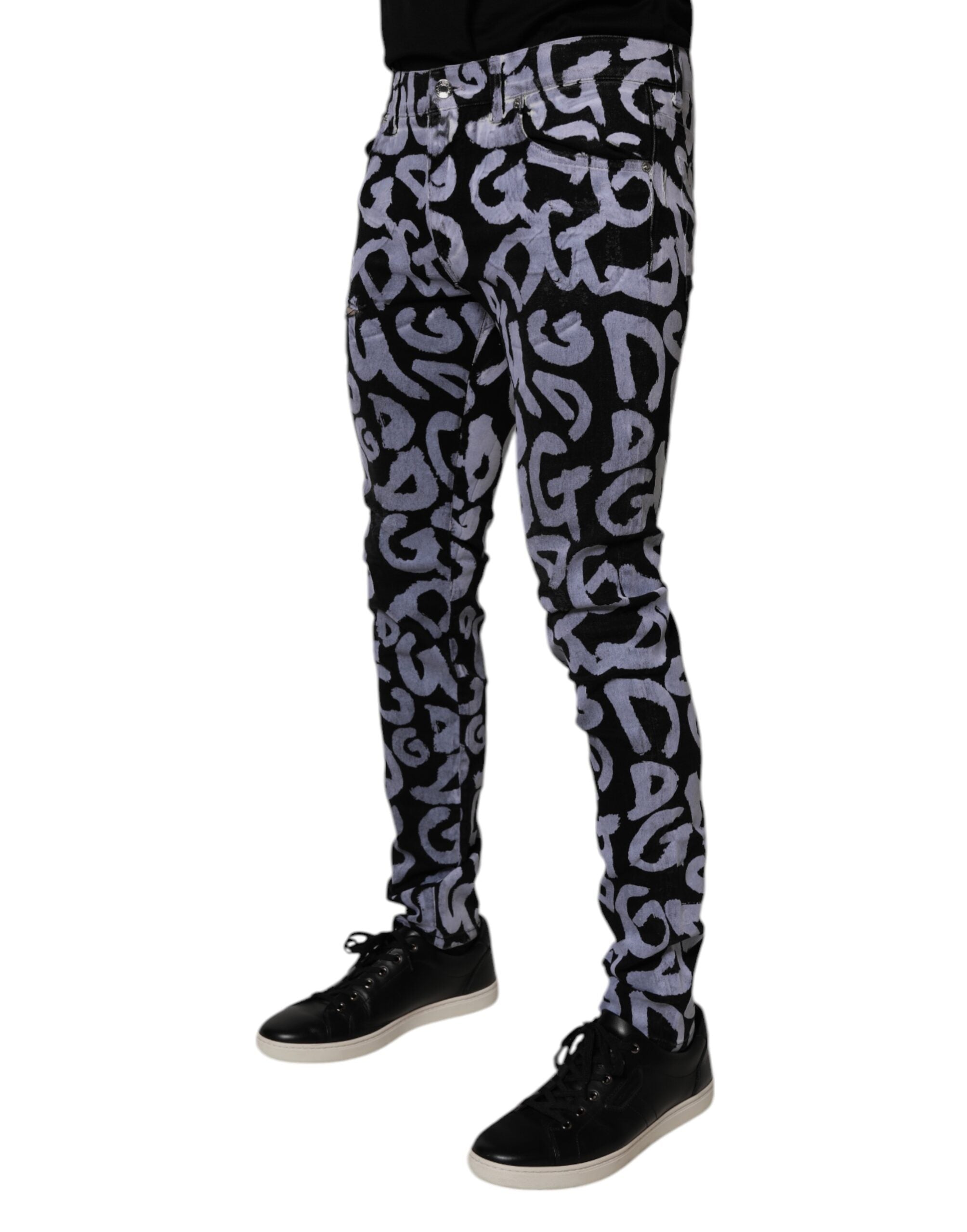 Dolce & Gabbana Black Logo Monogram Cotton Skinny Denim Jeans Dolce & Gabbana