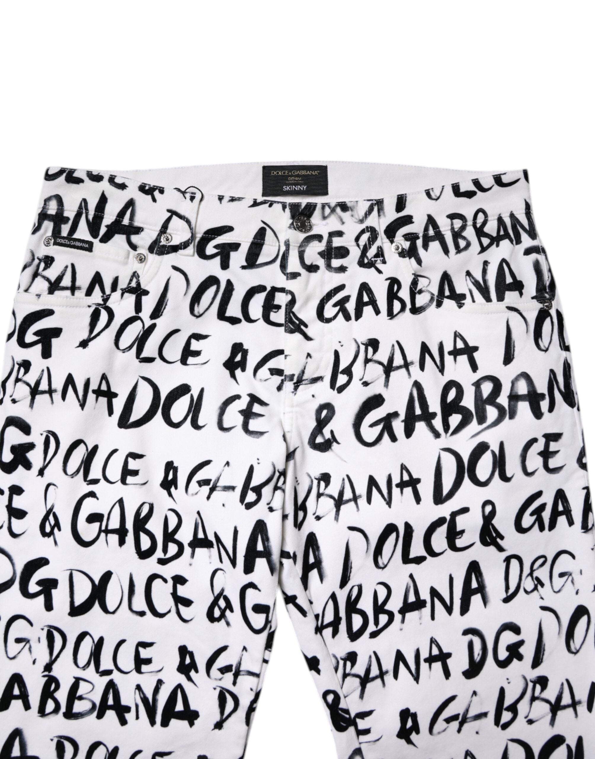 Dolce & Gabbana White Cotton Logo Print Skinny Denim Jeans Dolce & Gabbana