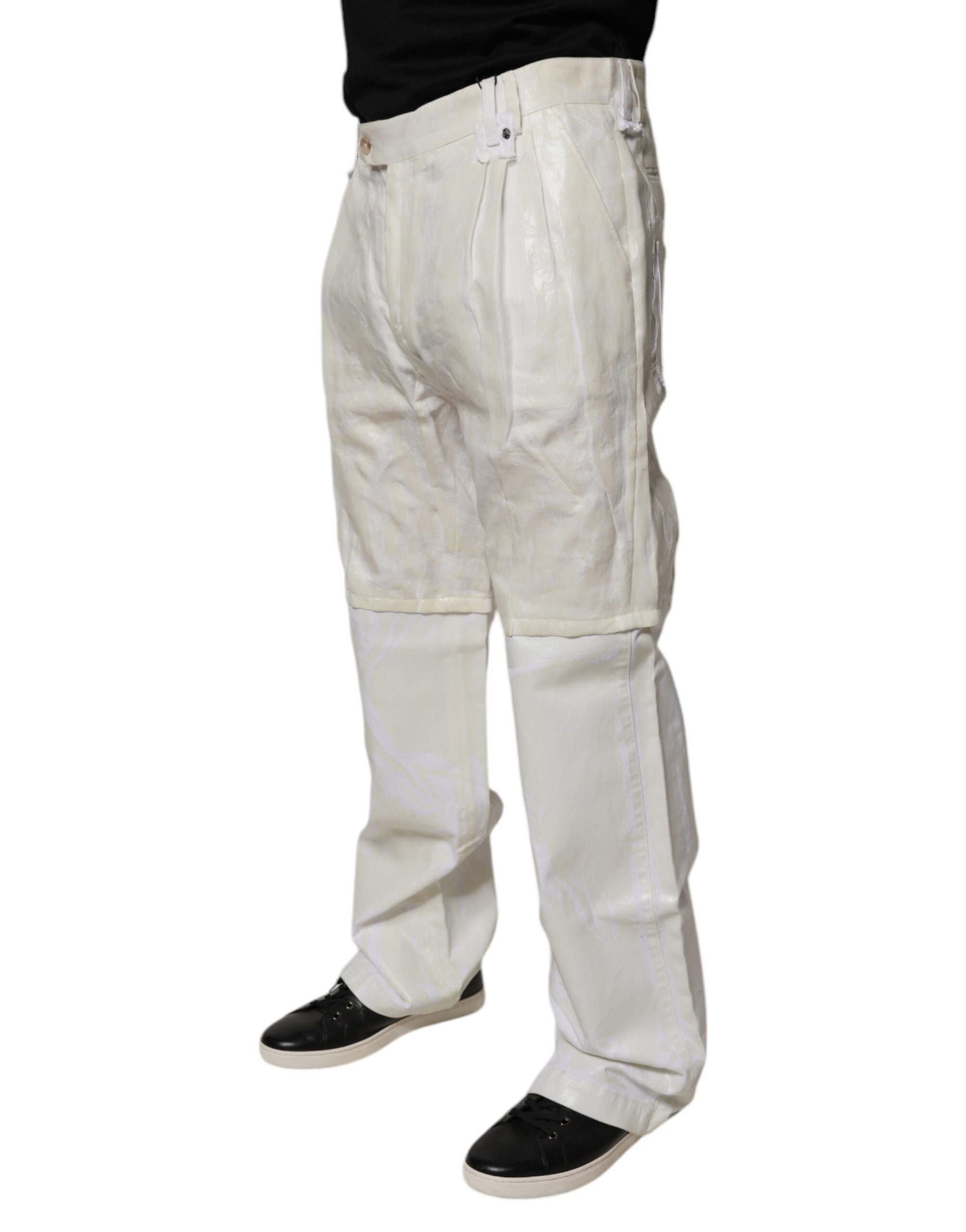 Dolce & Gabbana White Linen Mid Waist Straight Men Denim Jeans Dolce & Gabbana