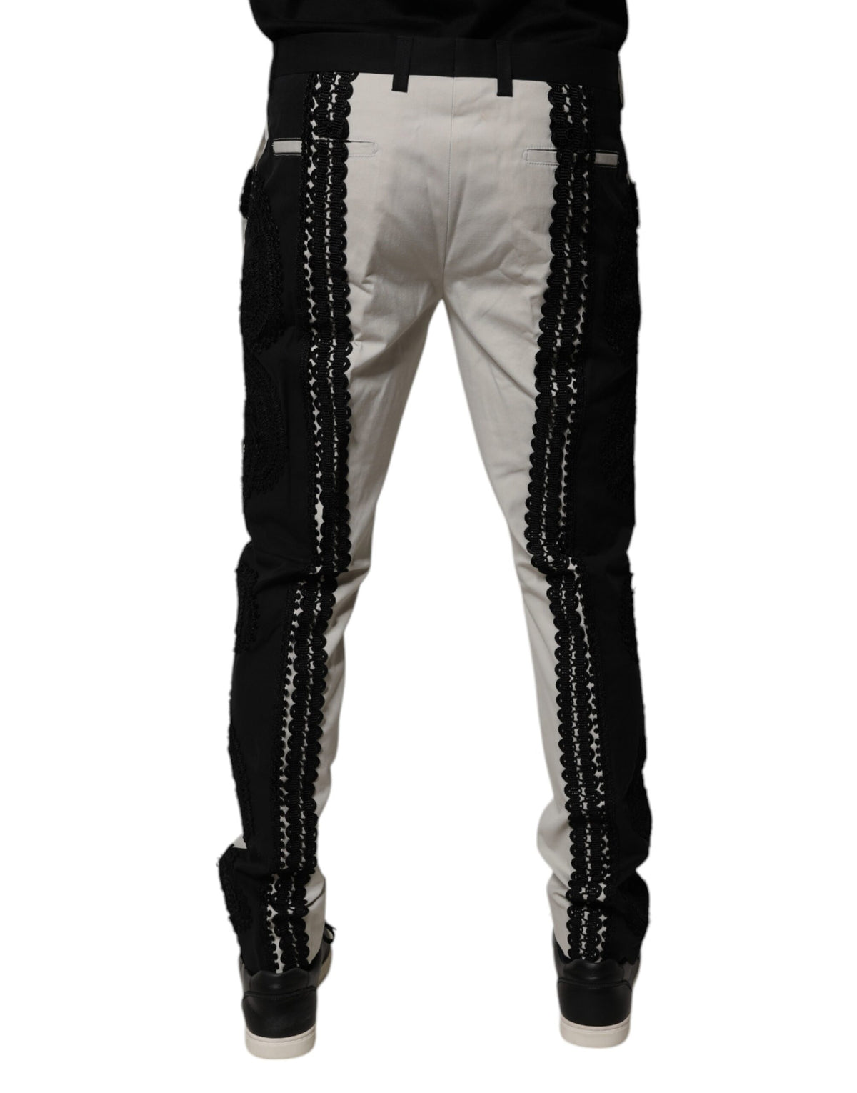 Dolce & Gabbana White Lace Trim Mid Waist Dress Formal Pants