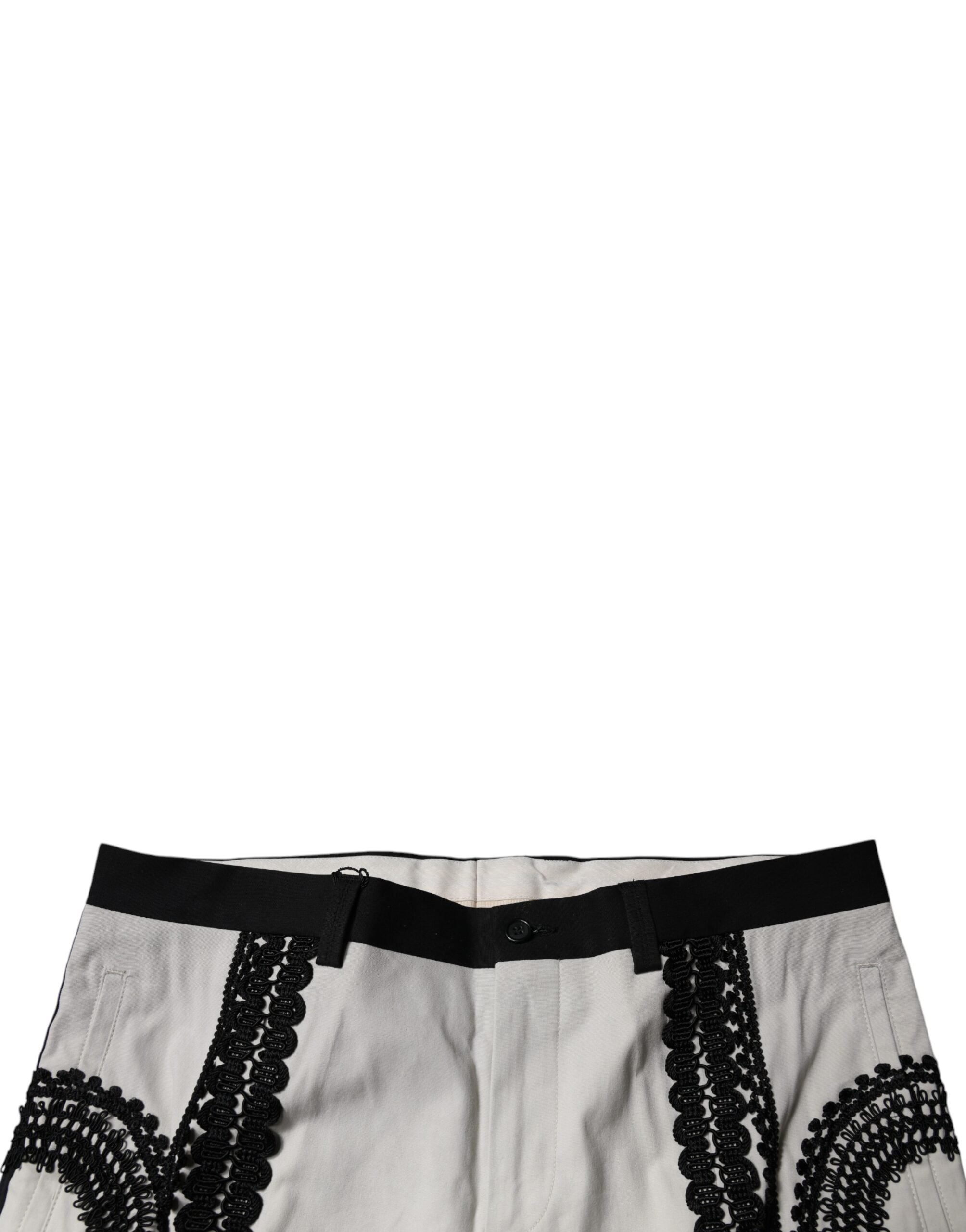 Dolce & Gabbana White Lace Trim Mid Waist Dress Formal Pants Dolce & Gabbana