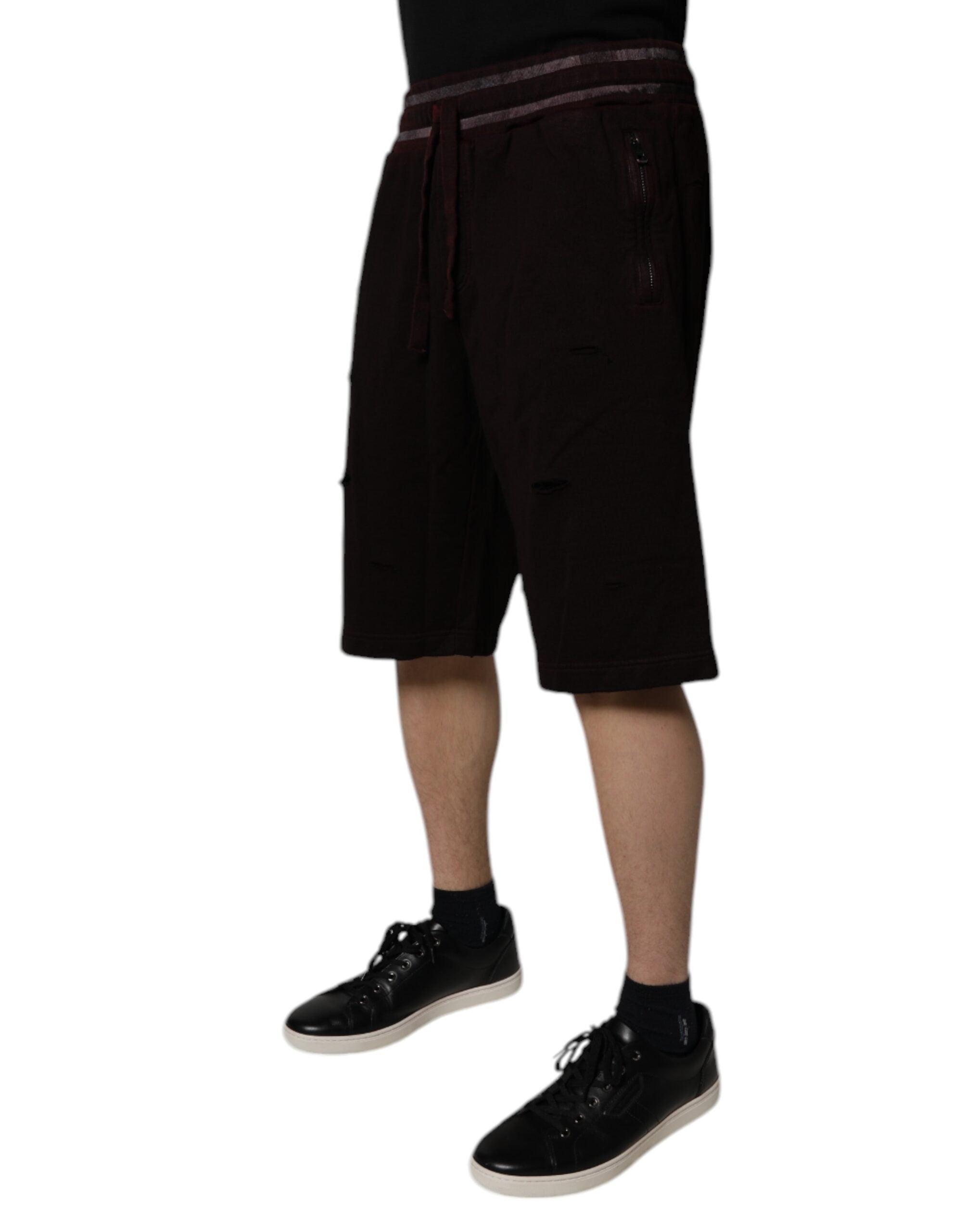 Dolce & Gabbana Maroon Cotton Logo Plaque Men Bermuda Shorts Dolce & Gabbana