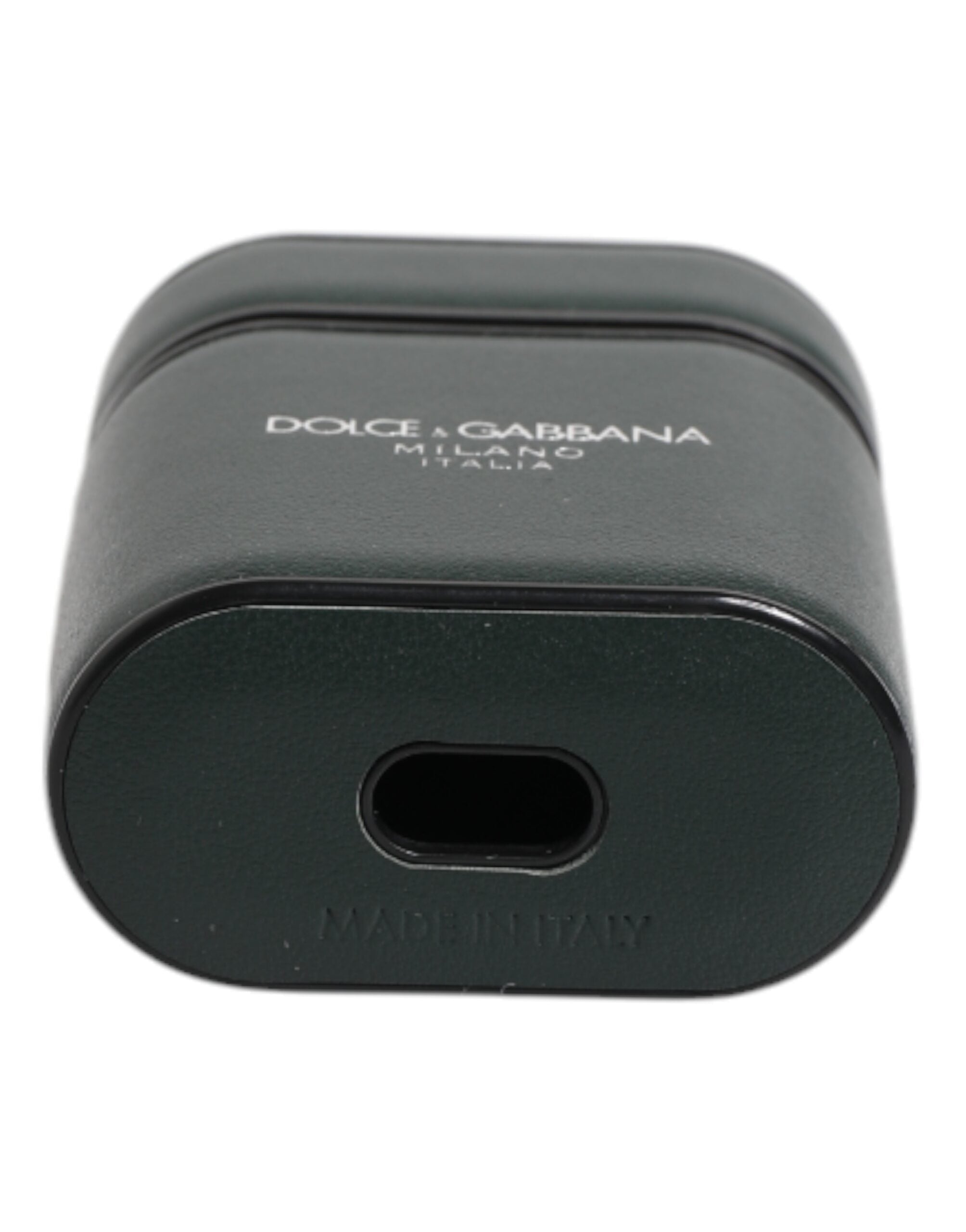 Dolce & Gabbana Green Calfskin Leather Logo Print Flip Holder Airpods Case Dolce & Gabbana