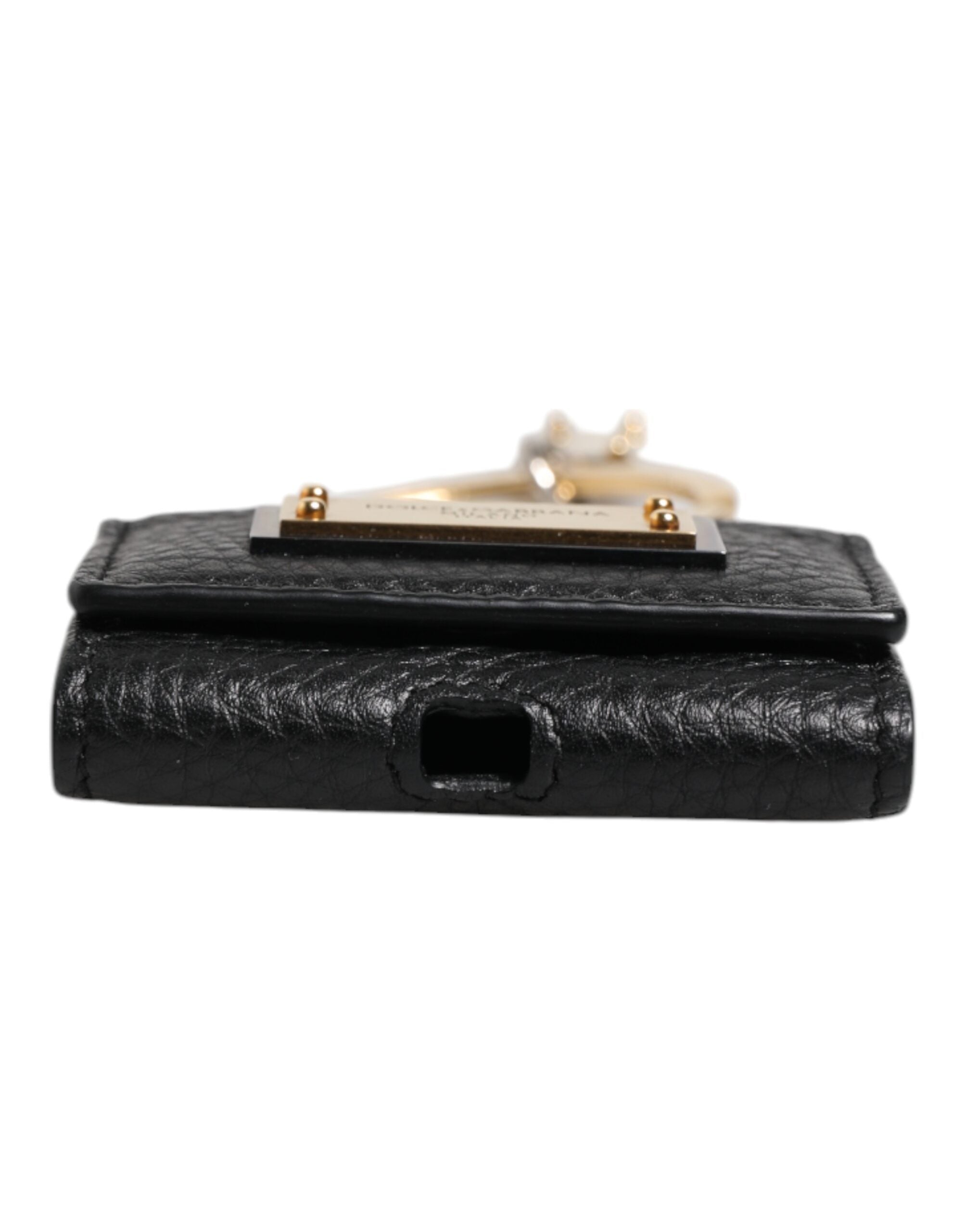 Dolce & Gabbana Black Leather Strap Gold Metal Logo Plaque Airpods Case Dolce & Gabbana