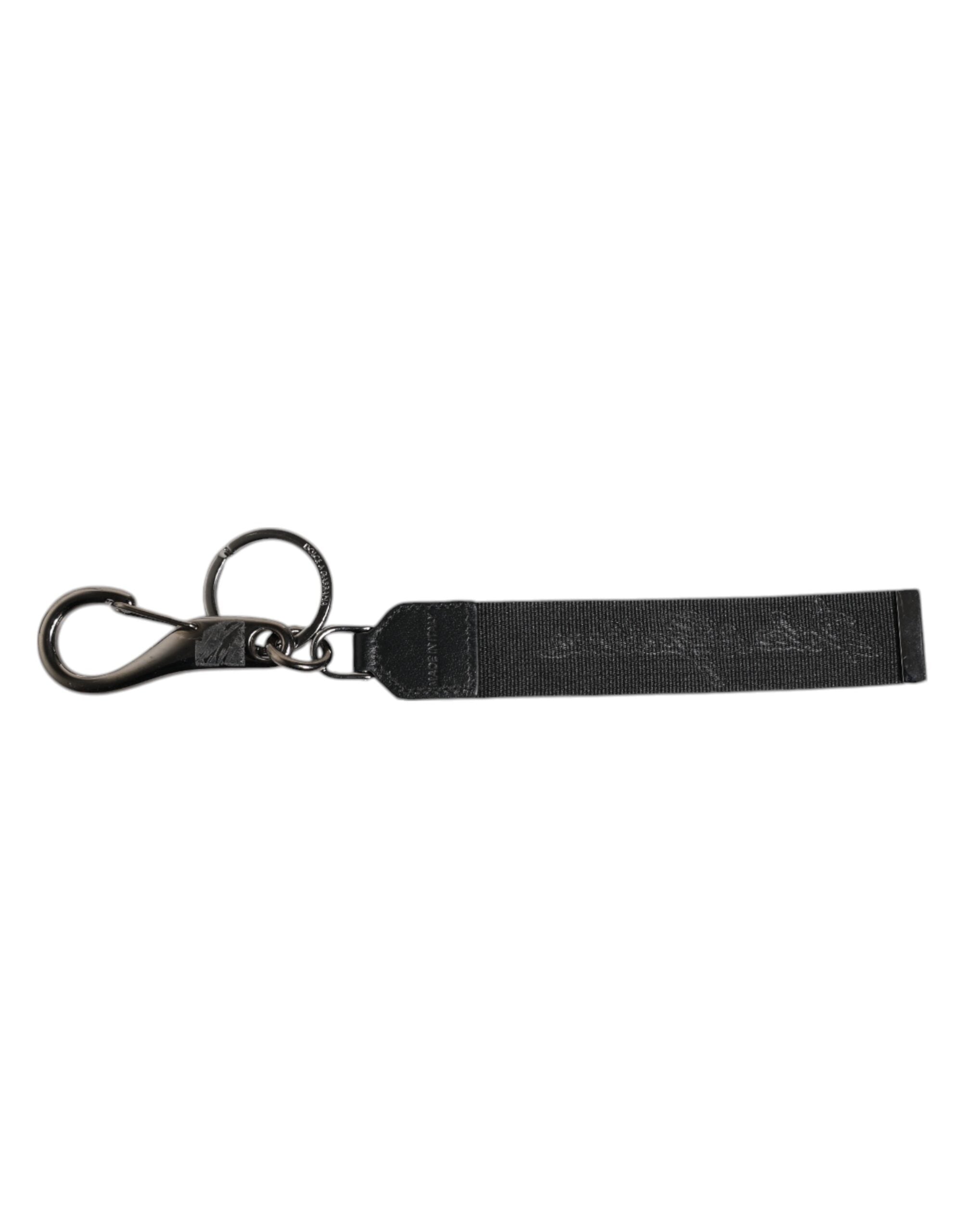 Dolce & Gabbana Black White DG Logo Silver Men Keychain Polyester Keyring Dolce & Gabbana