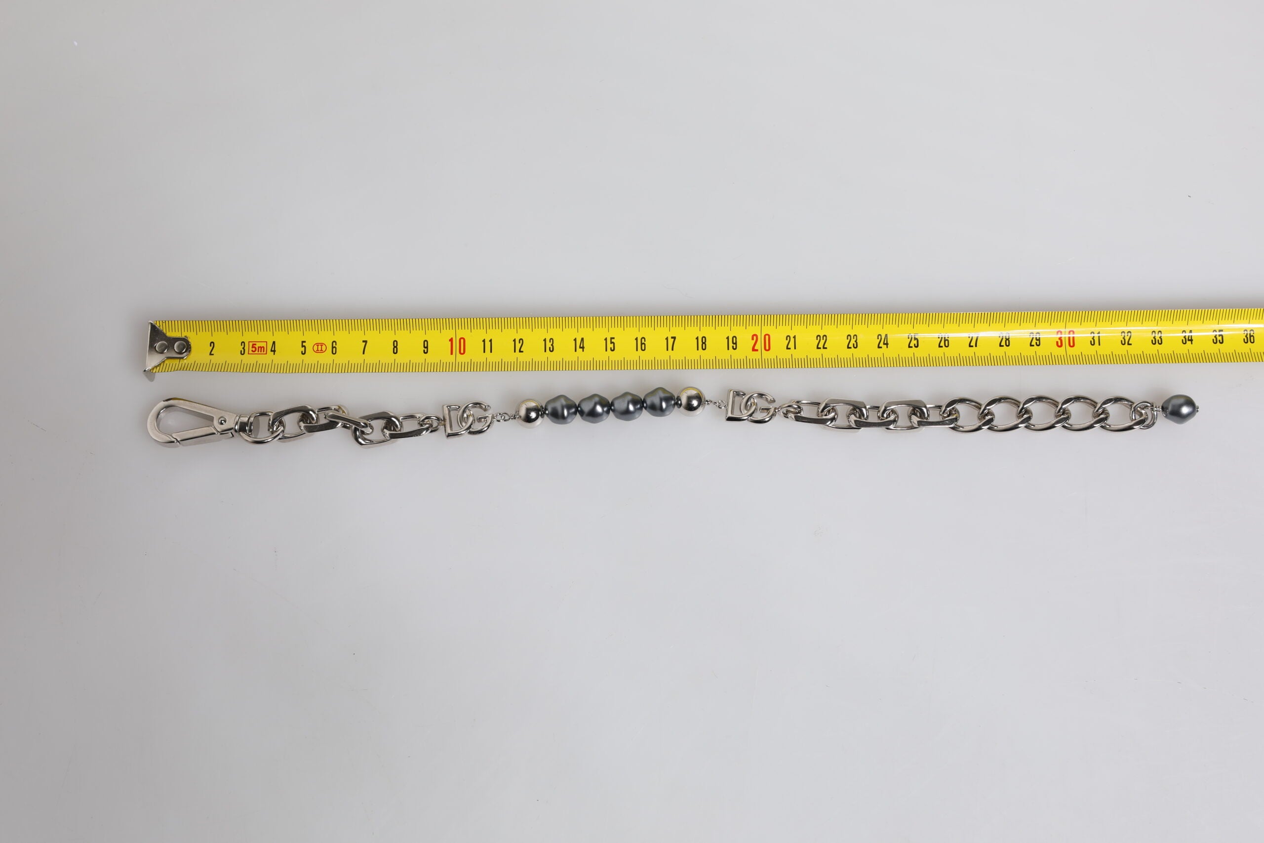 Dolce & Gabbana Silver Tone Chain Lobster Clasp Logo Gray Pearls Bracelet Dolce & Gabbana
