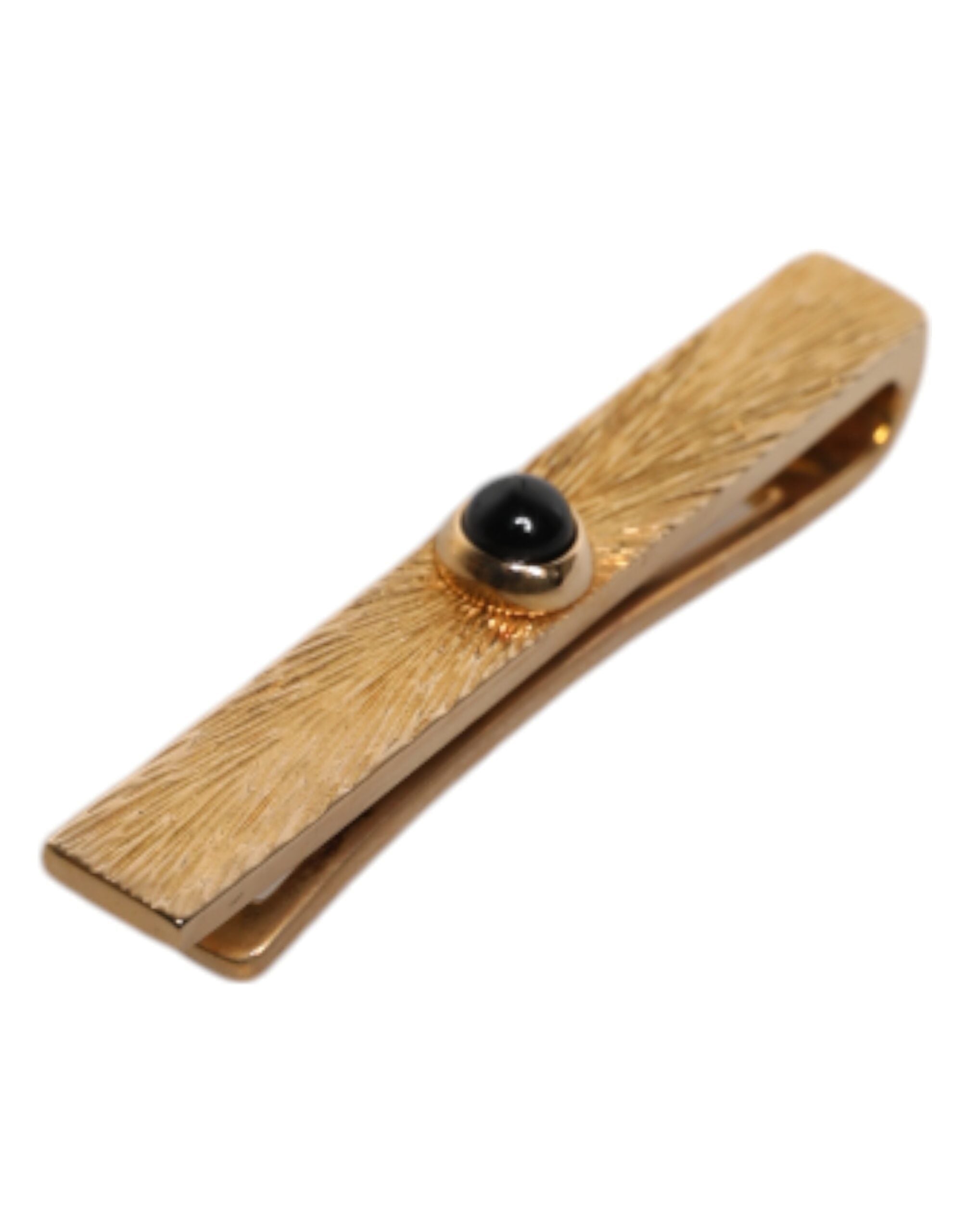 Dolce & Gabbana Black Sapphire Gold Tone Brass Tie Clip Bar Dolce & Gabbana