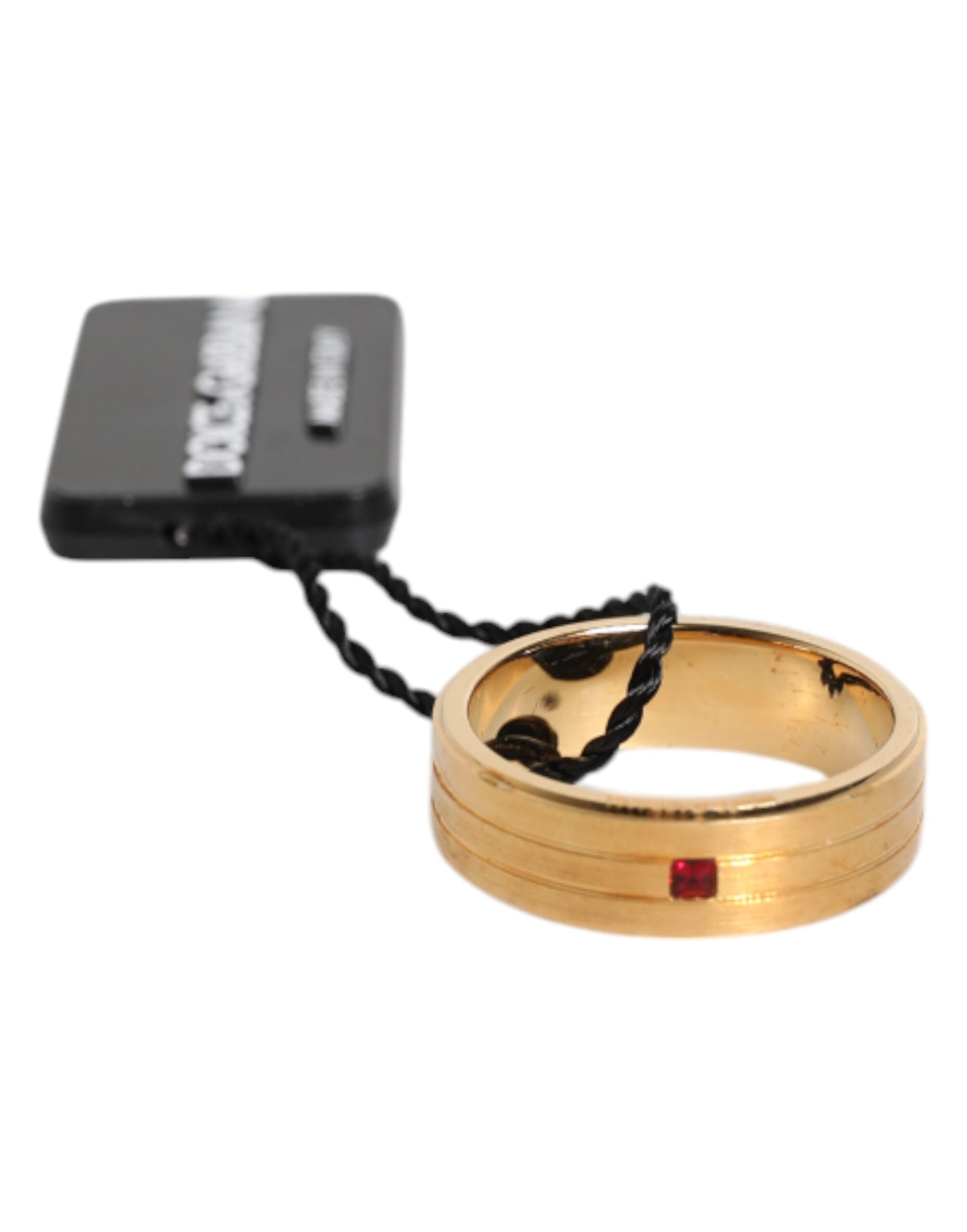 Dolce & Gabbana Gold Tone Brass Red Crystal DG Logo Ring Dolce & Gabbana