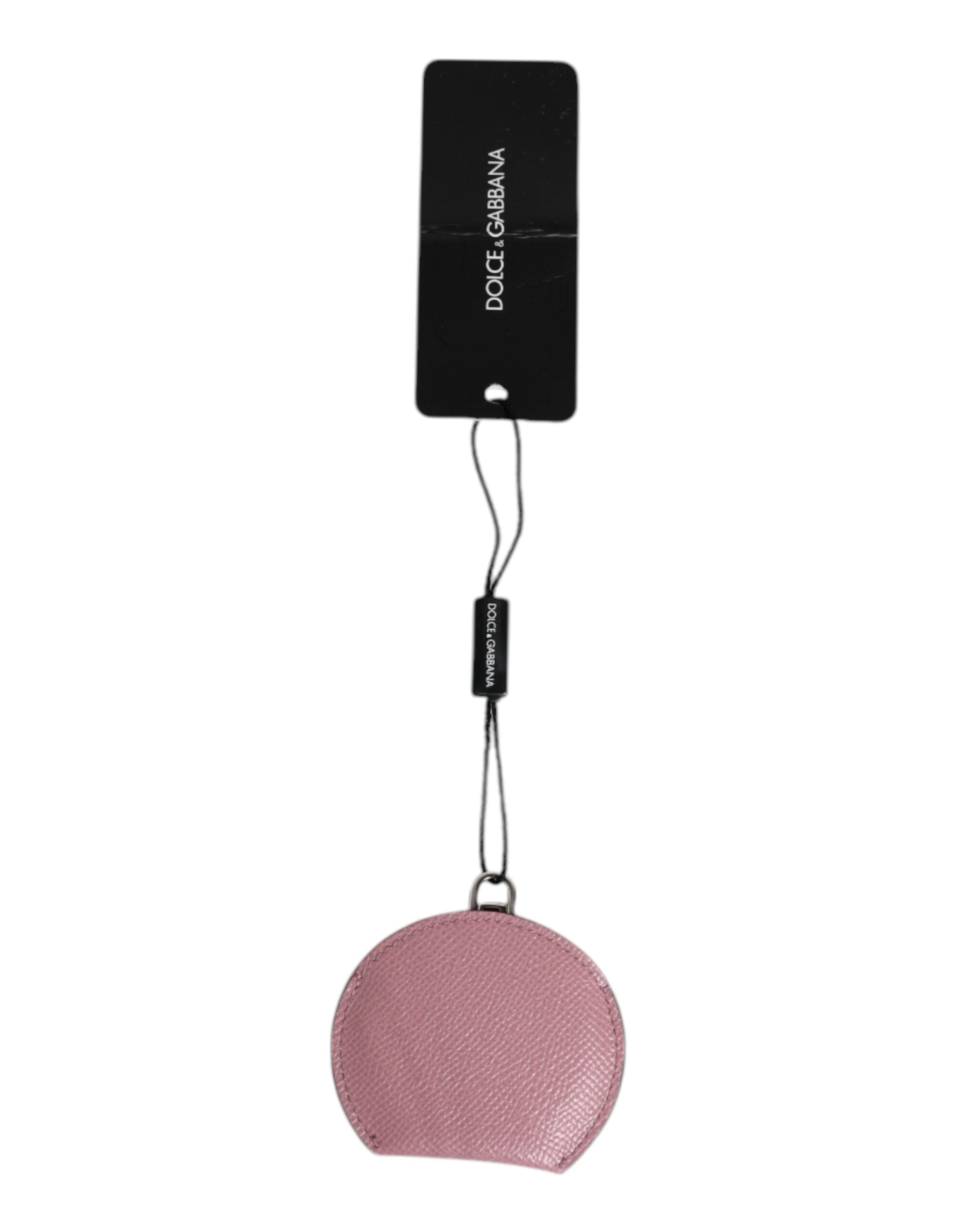 Dolce & Gabbana Pink Calfskin Leather Round Logo Hand Mirror Holder Dolce & Gabbana