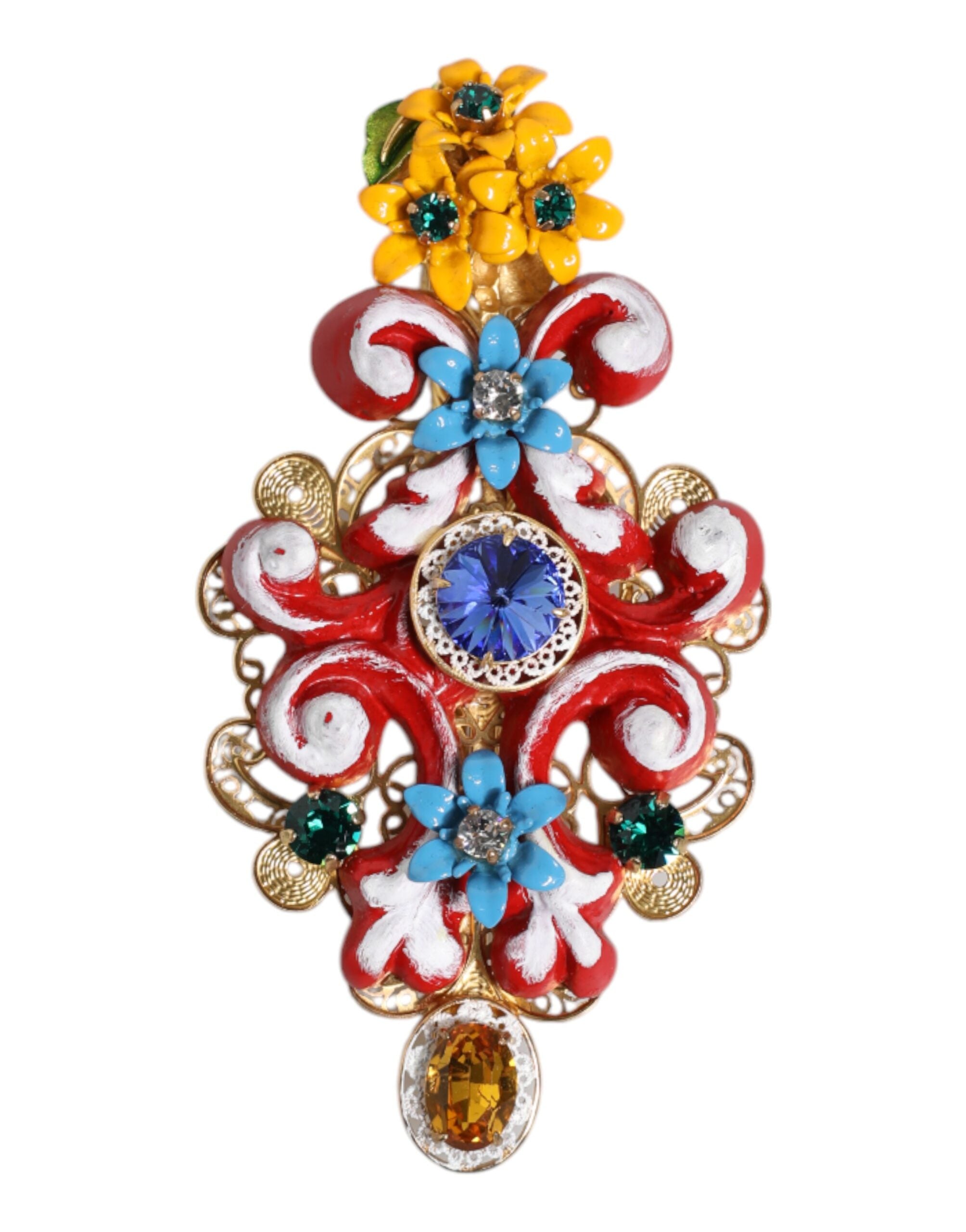 Dolce & Gabbana Multicolor Spring CARRETTO Gold Brass Crystal Hair Clip Dolce & Gabbana