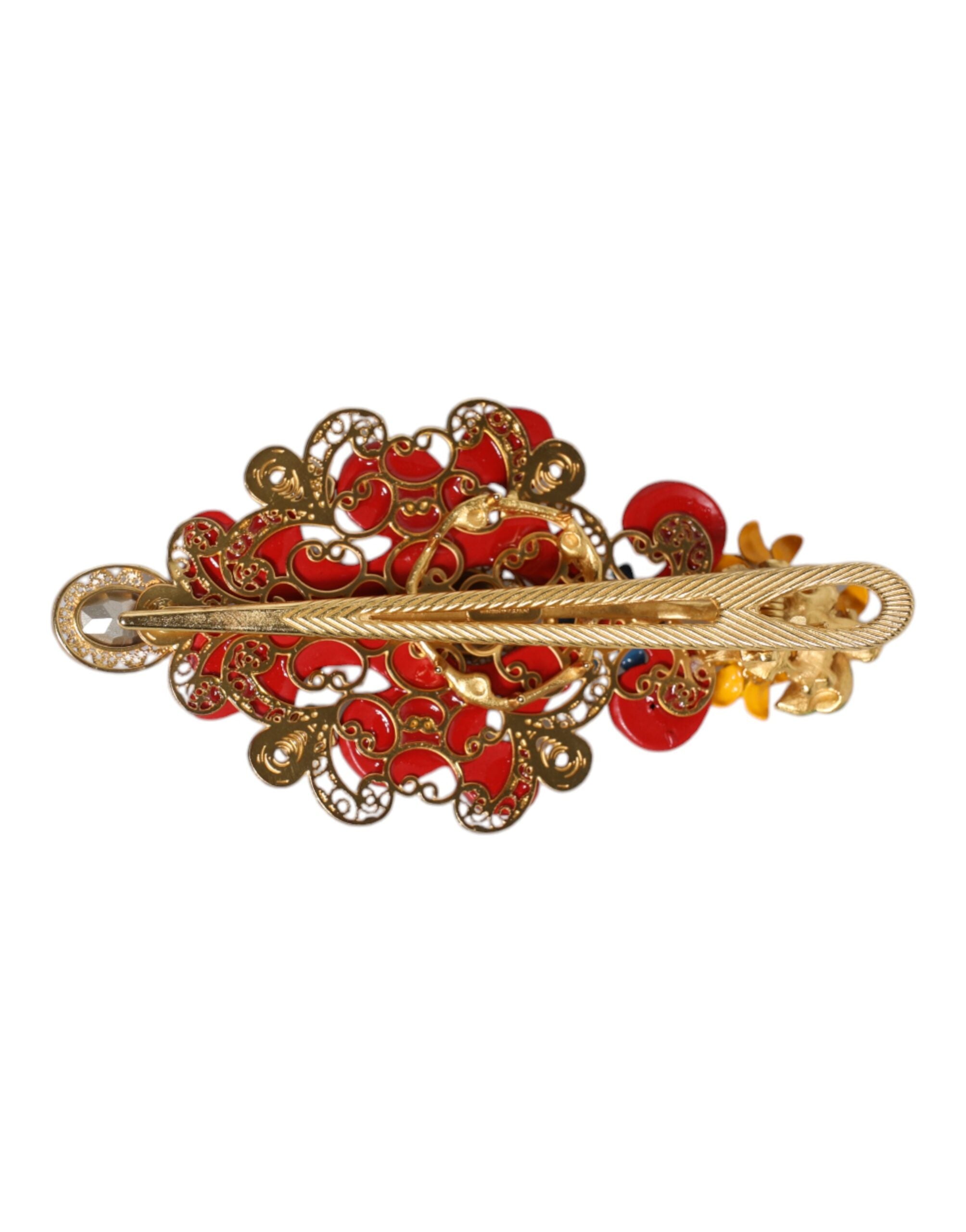 Dolce & Gabbana Multicolor Spring CARRETTO Gold Brass Crystal Hair Clip Dolce & Gabbana