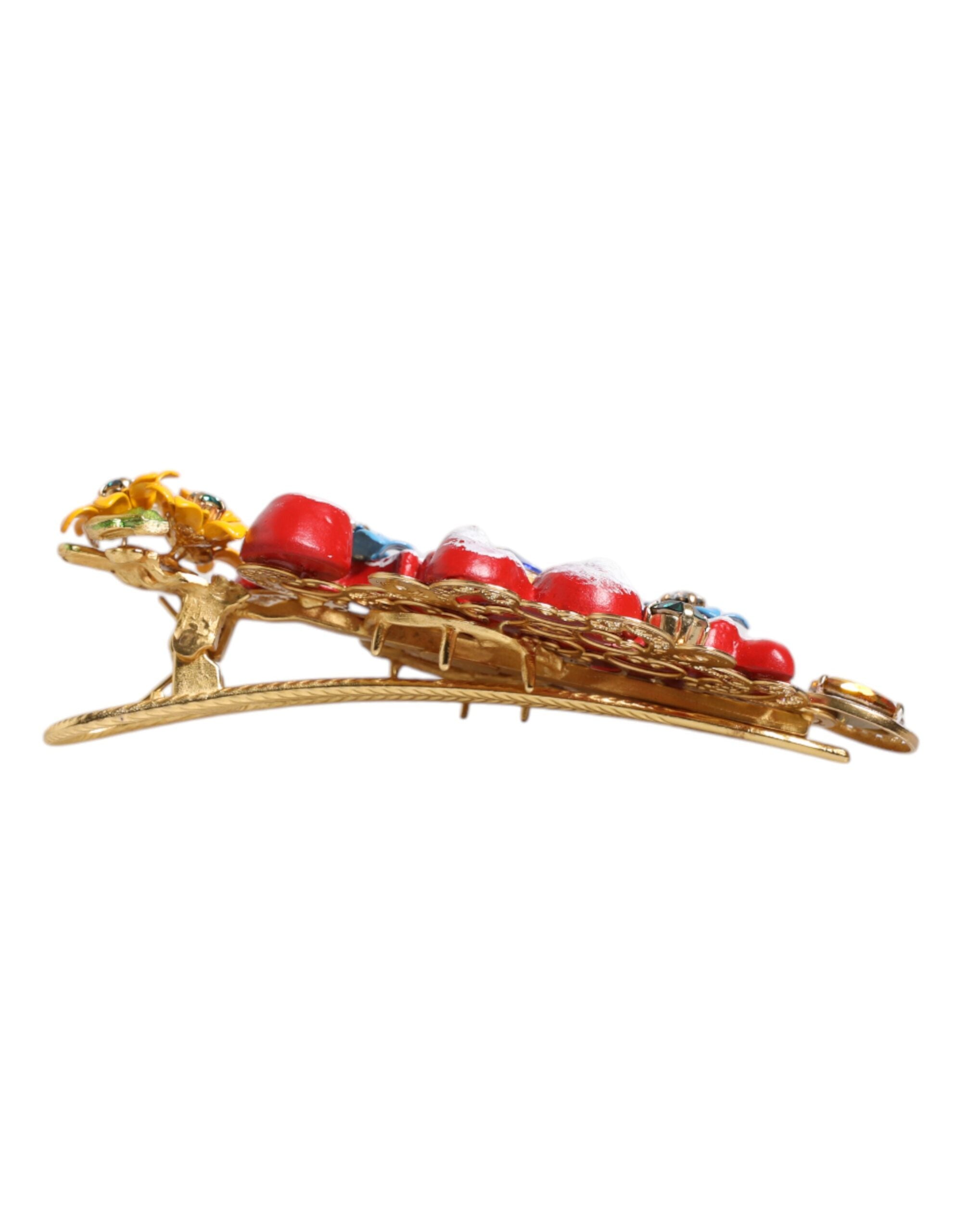 Dolce & Gabbana Multicolor Spring CARRETTO Gold Brass Crystal Hair Clip Dolce & Gabbana