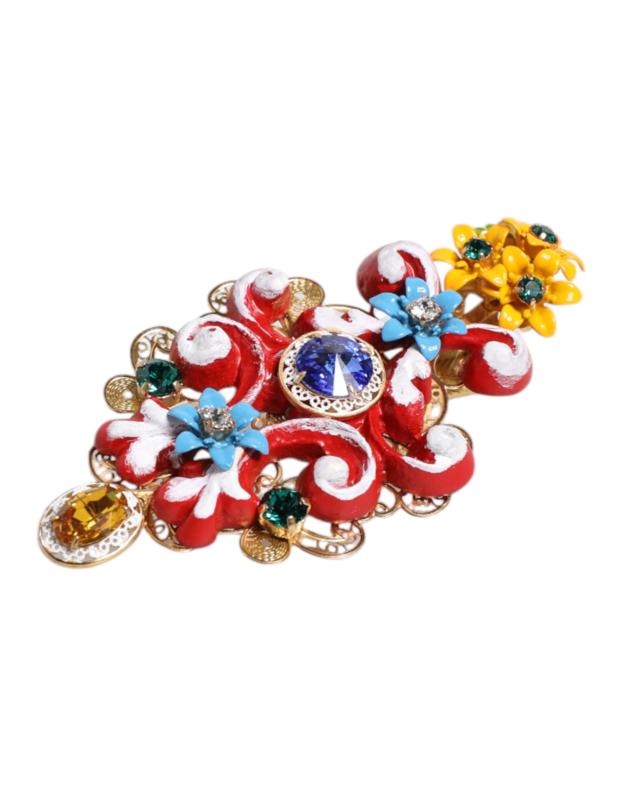 Dolce & Gabbana Multicolor Spring CARRETTO Gold Brass Crystal Hair Clip Dolce & Gabbana