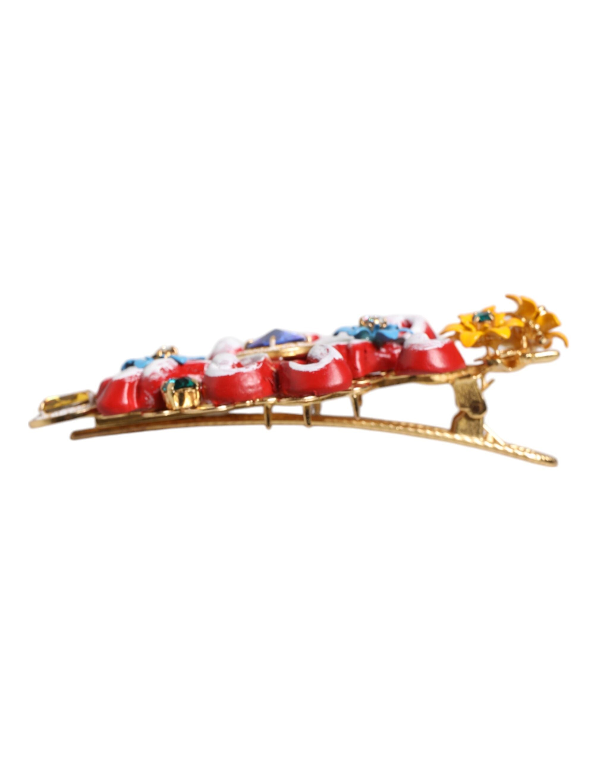 Dolce & Gabbana Multicolor Spring CARRETTO Gold Brass Crystal Hair Clip Dolce & Gabbana