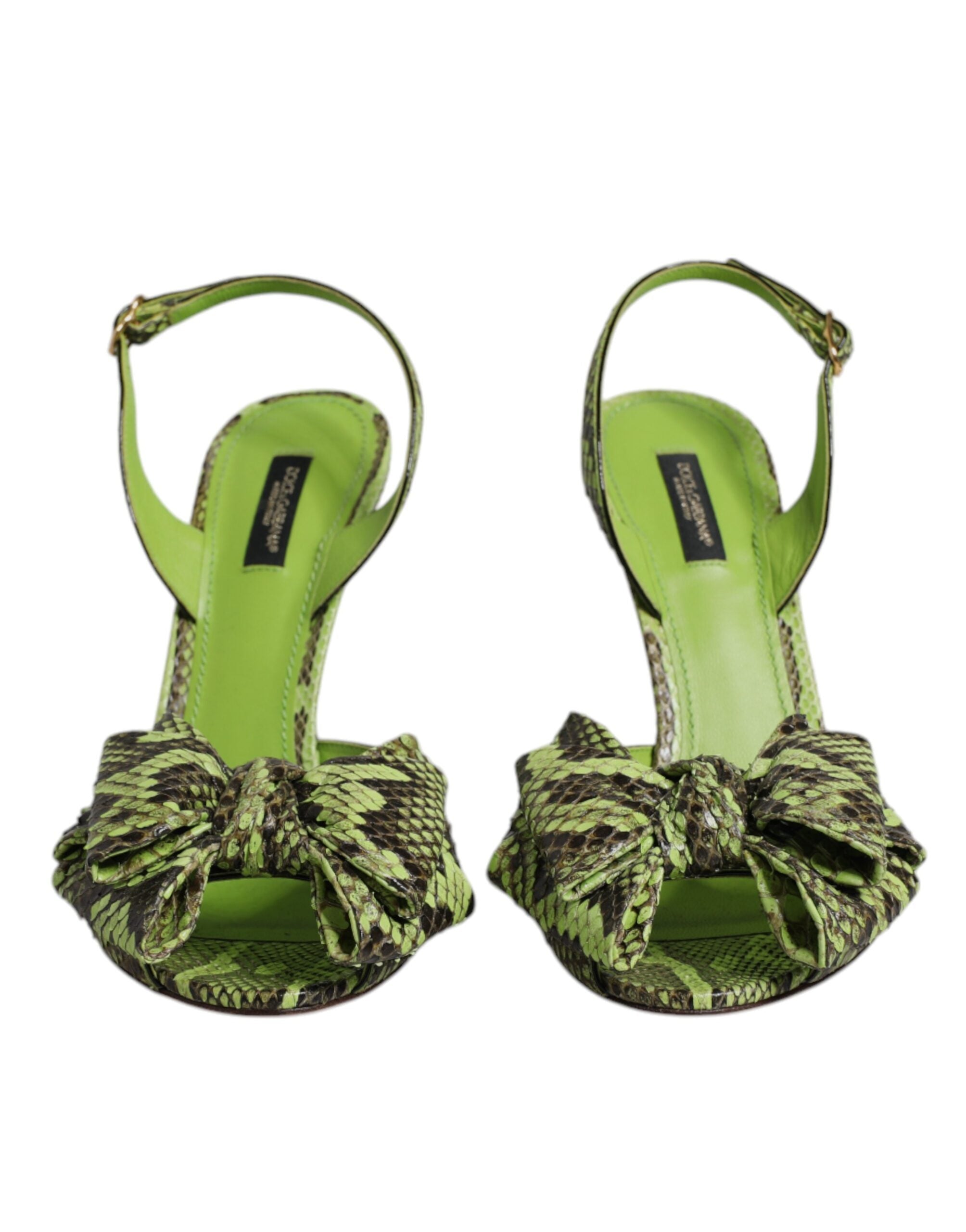 Dolce & Gabbana Green Python Leather Heels Sandals Shoes Dolce & Gabbana