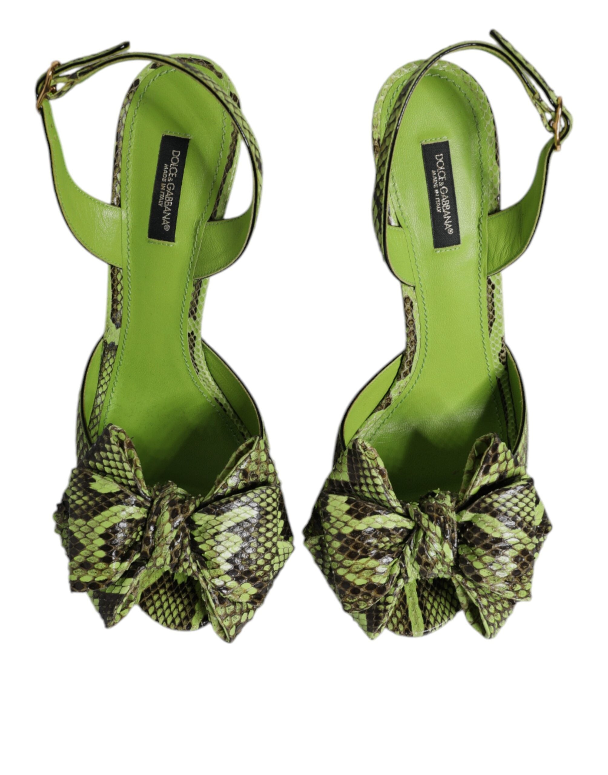 Dolce & Gabbana Green Python Leather Heels Sandals Shoes Dolce & Gabbana