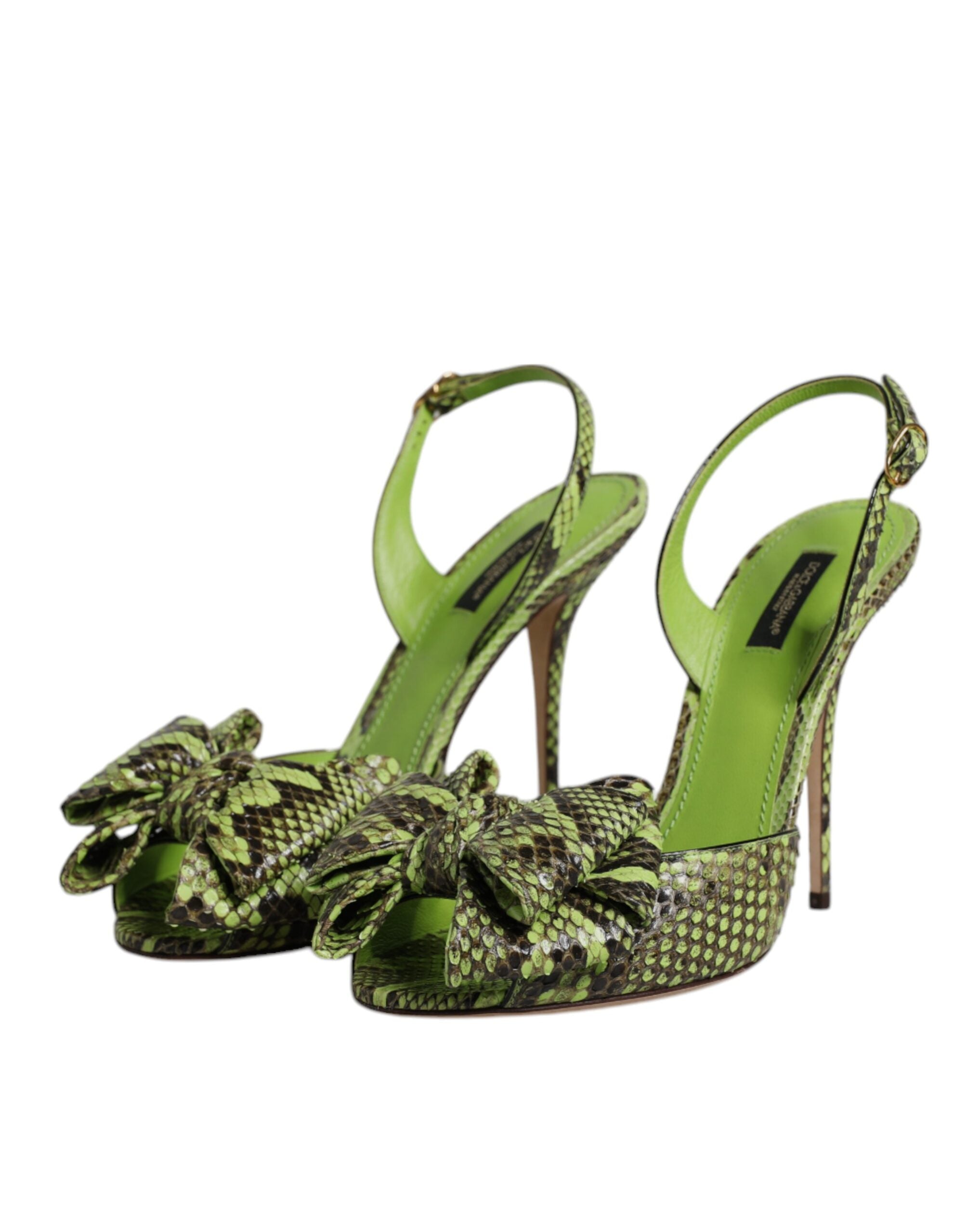 Dolce & Gabbana Green Python Leather Heels Sandals Shoes Dolce & Gabbana