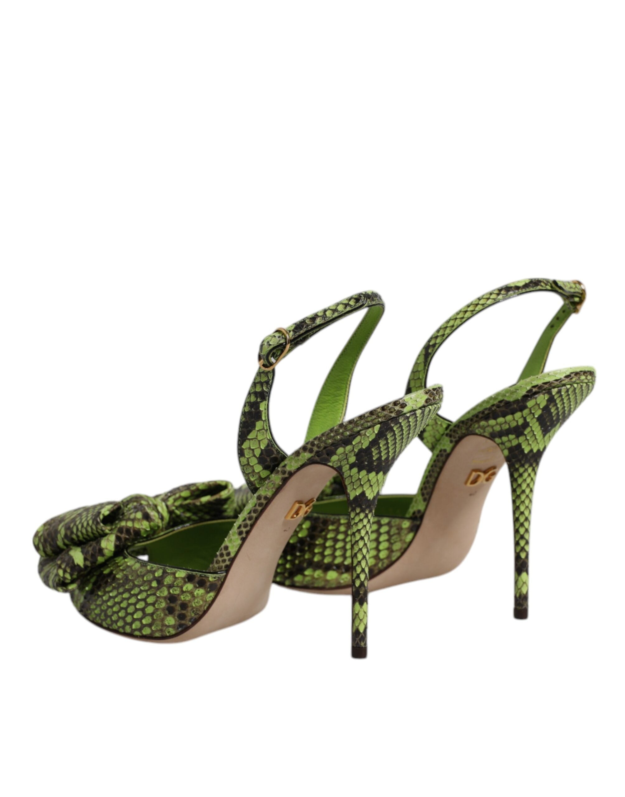 Dolce & Gabbana Green Python Leather Heels Sandals Shoes Dolce & Gabbana