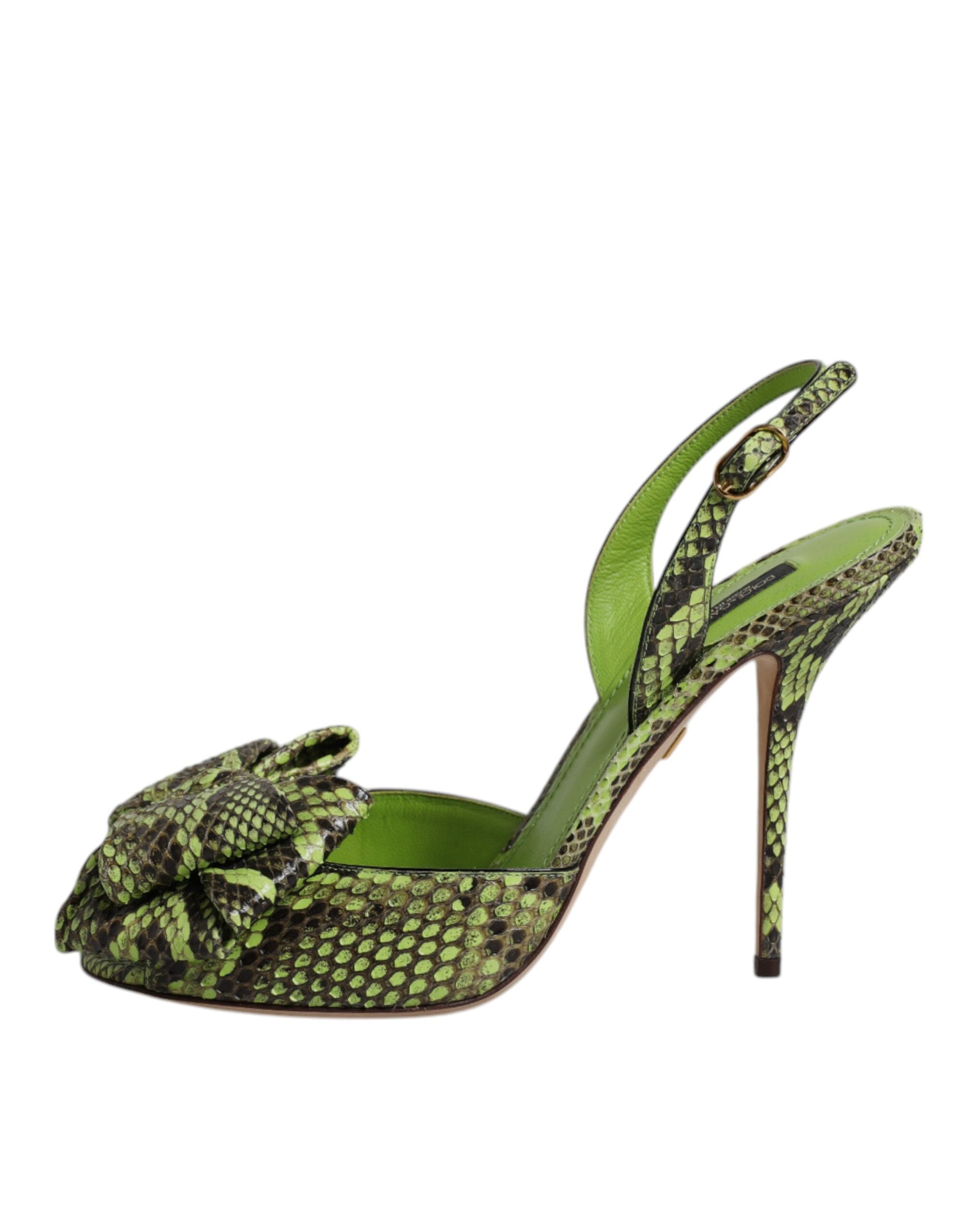 Dolce & Gabbana Green Python Leather Heels Sandals Shoes Dolce & Gabbana
