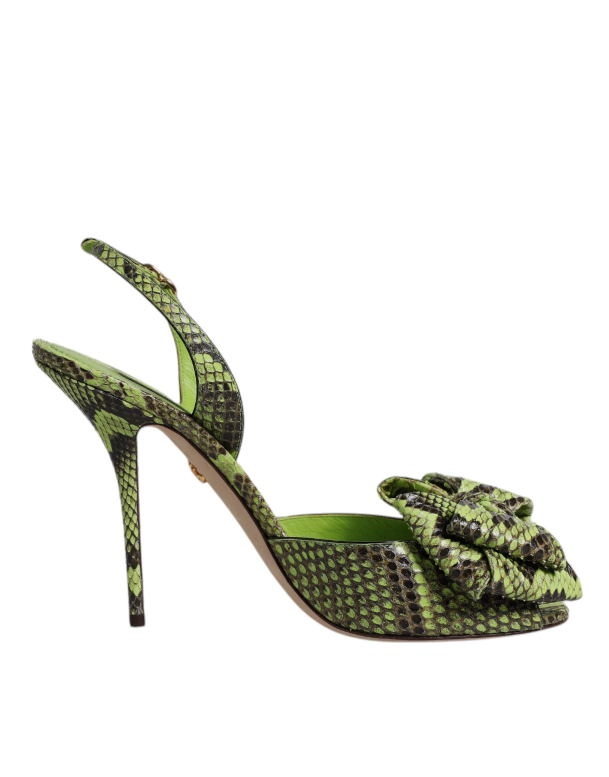 Dolce & Gabbana Green Python Leather Heels Sandals Shoes Dolce & Gabbana
