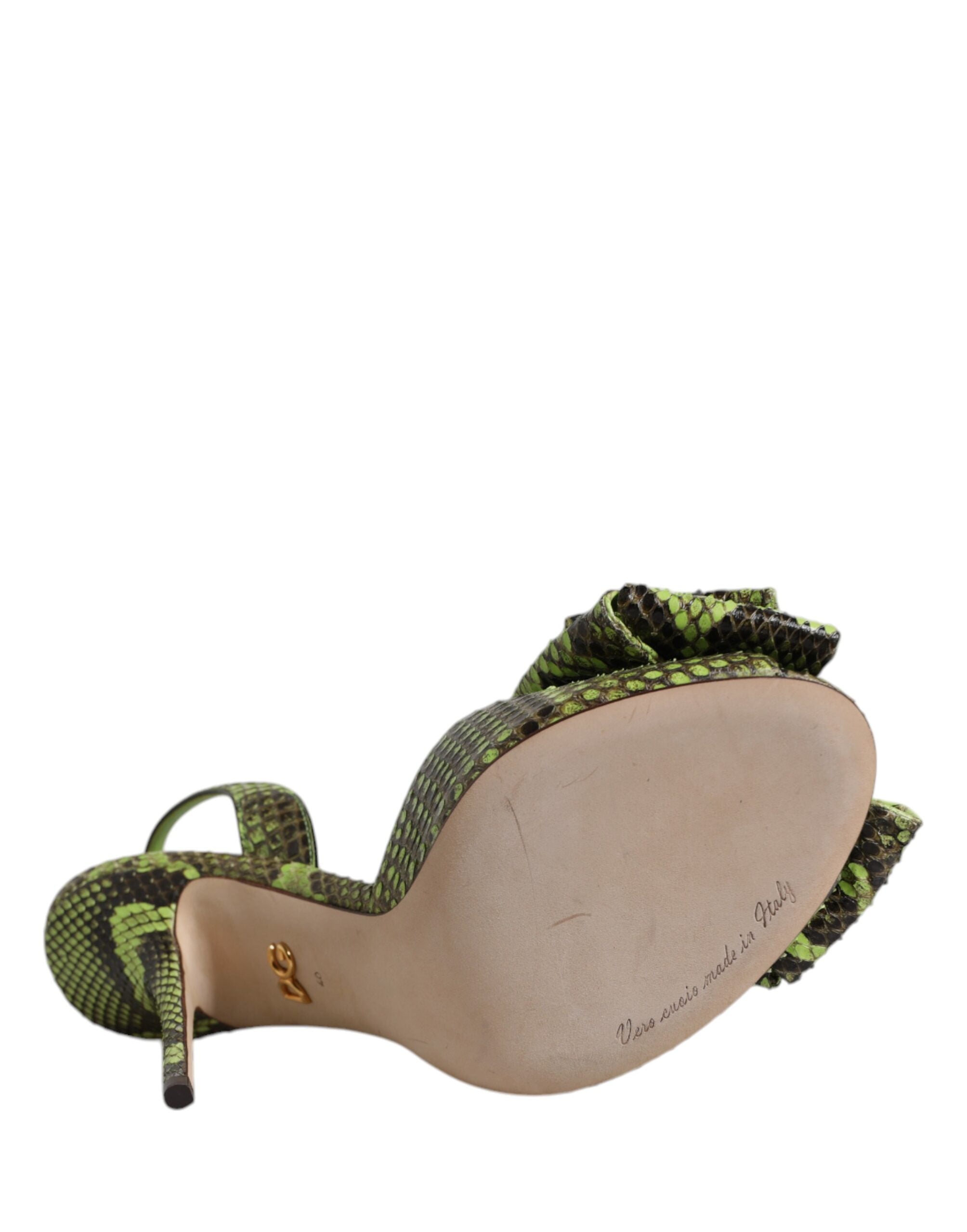 Dolce & Gabbana Green Python Leather Heels Sandals Shoes Dolce & Gabbana
