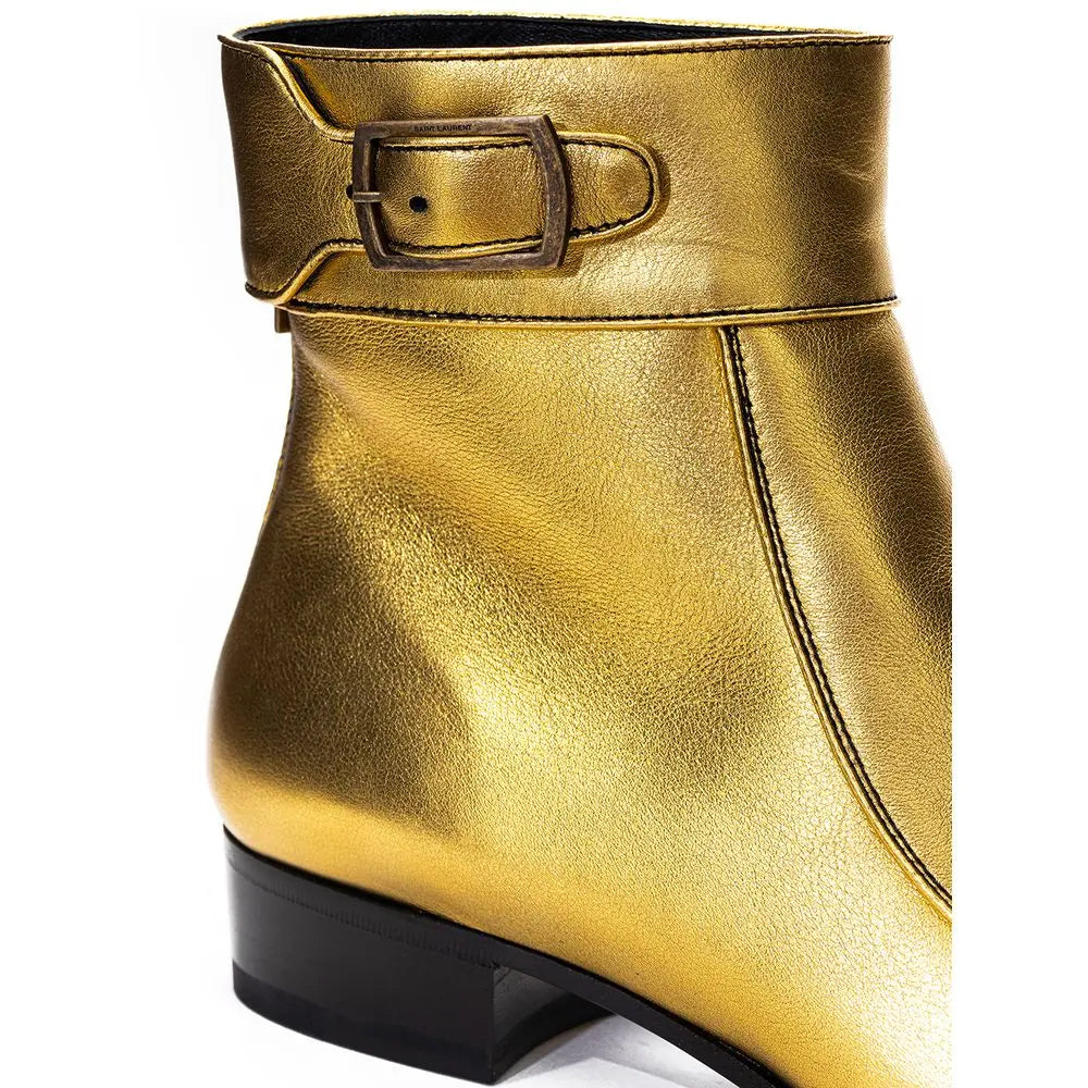Saint Laurent Gold Leather Ankle Boots Saint Laurent