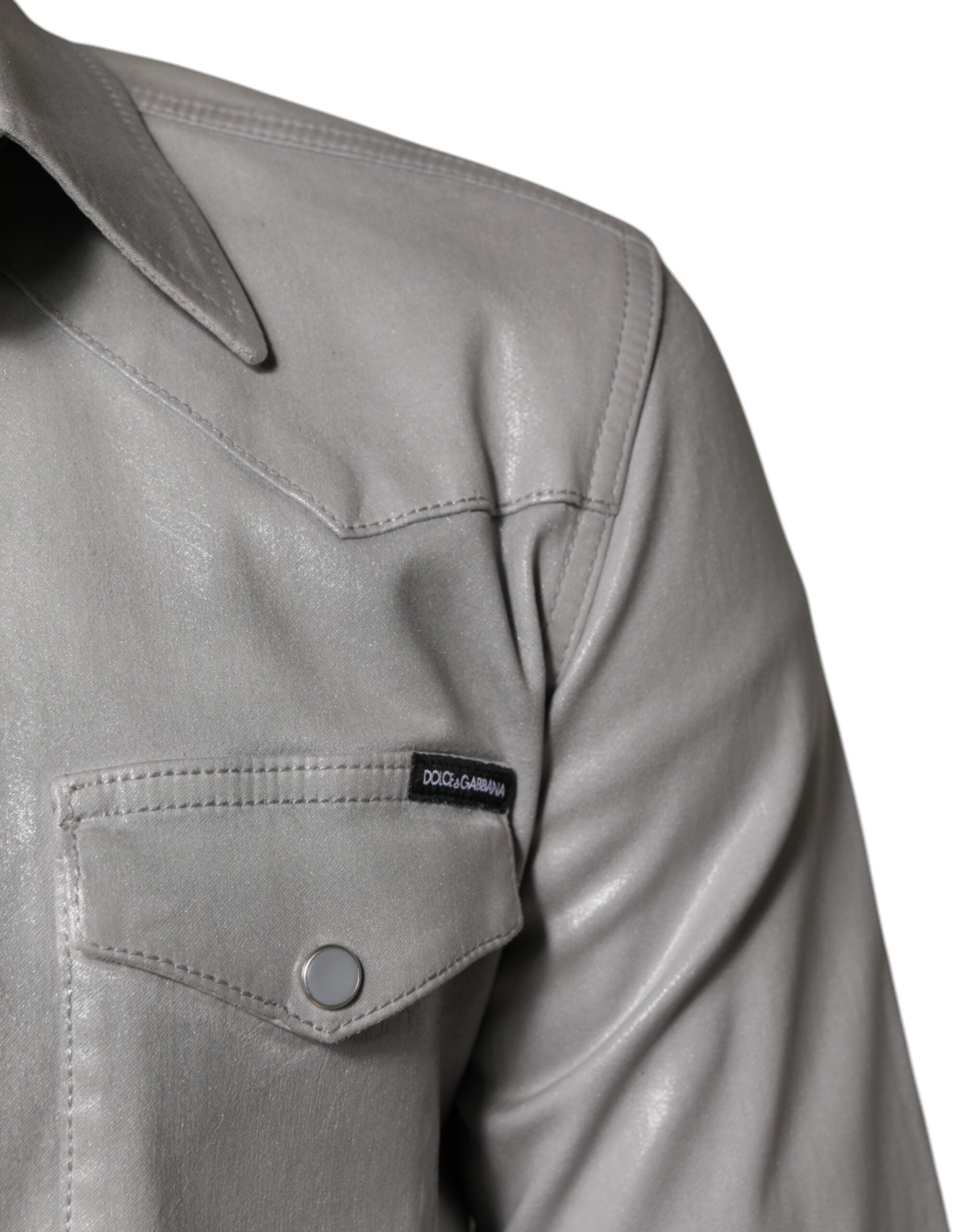Dolce & Gabbana Metallic Gray Cotton Button Down Shirt Dolce & Gabbana