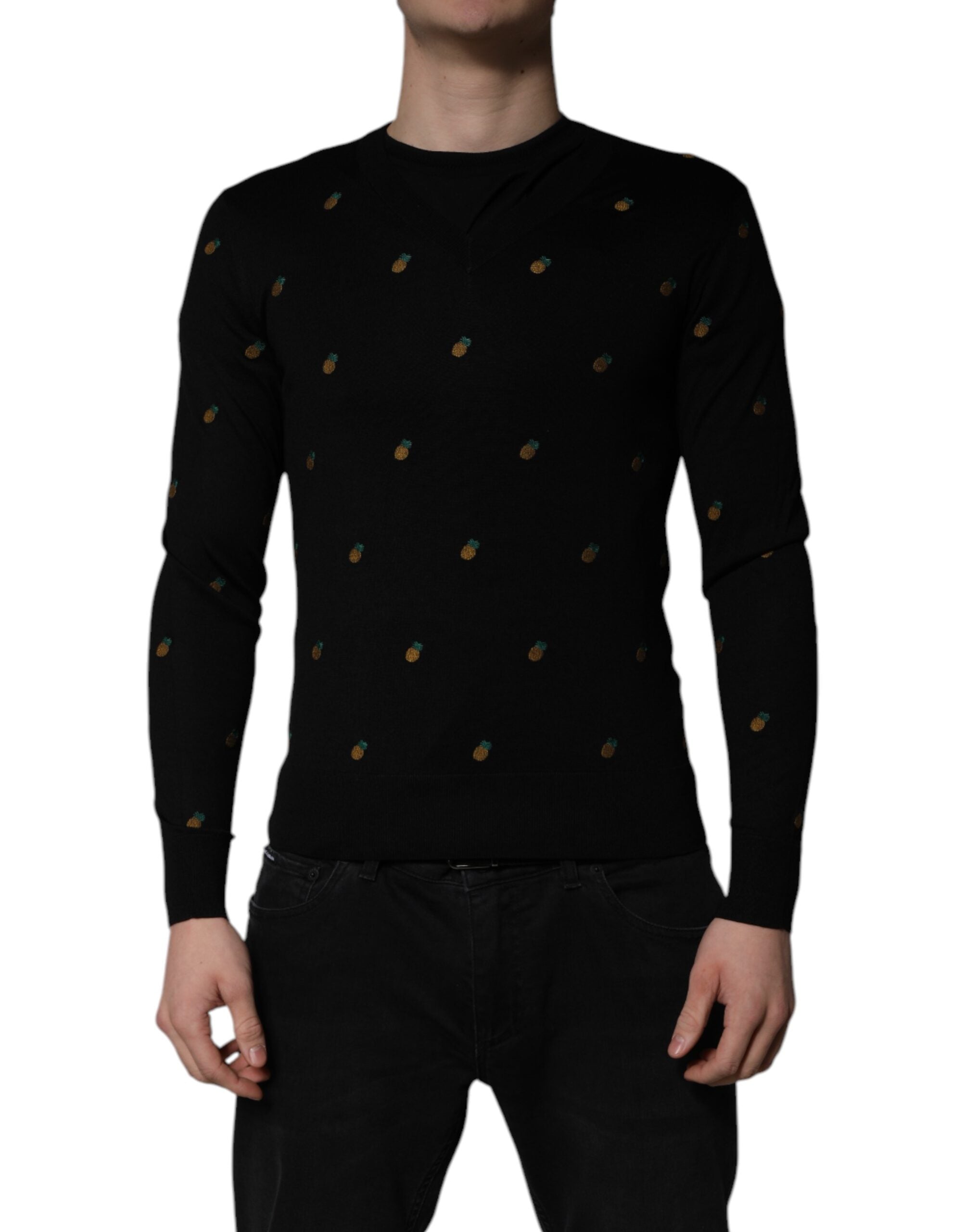 Dolce & Gabbana Black Pineapple Crew Neck Pullover Sweater Dolce & Gabbana