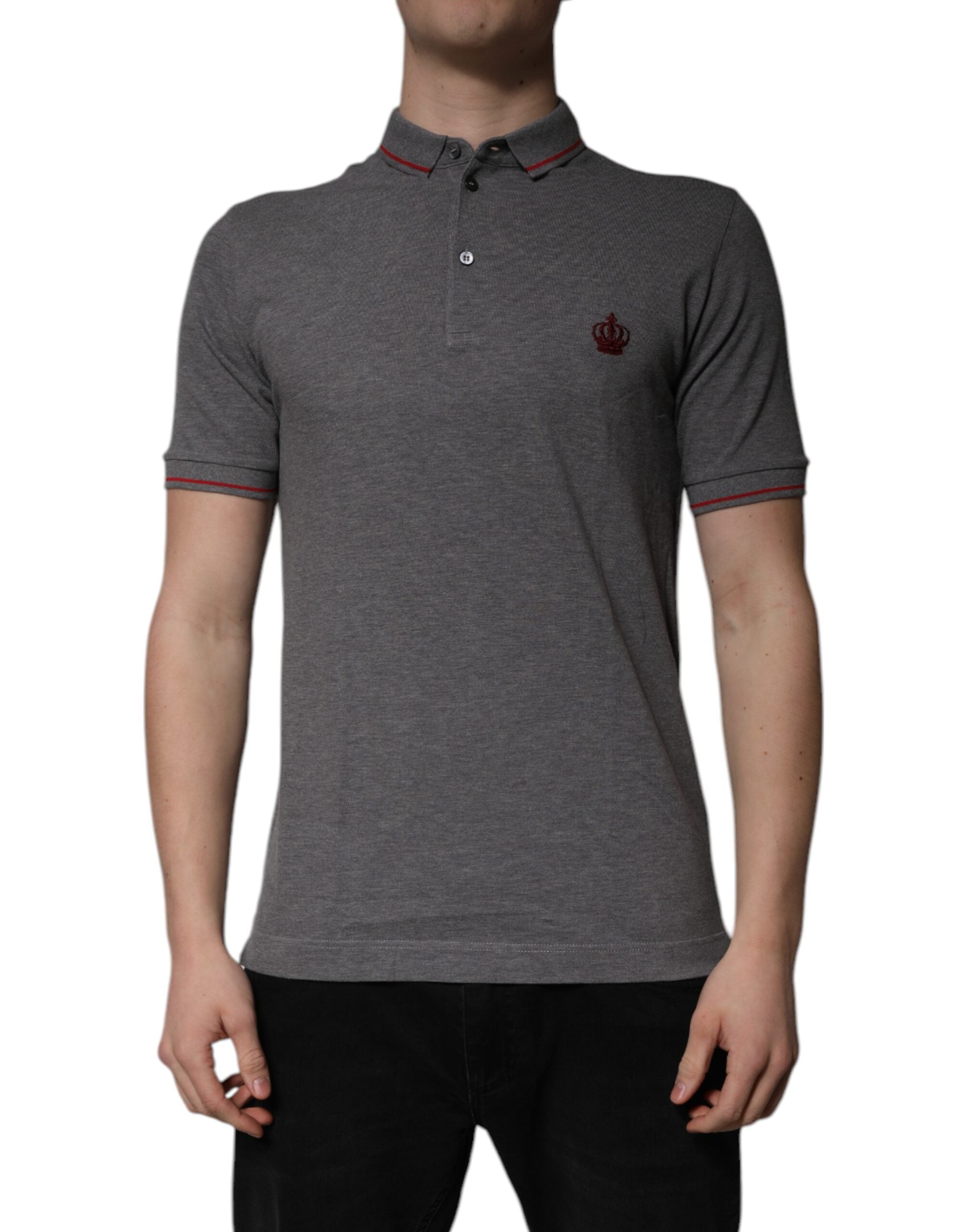 Dolce & Gabbana Gray Cotton Crown Collared Polo T-shirt Dolce & Gabbana