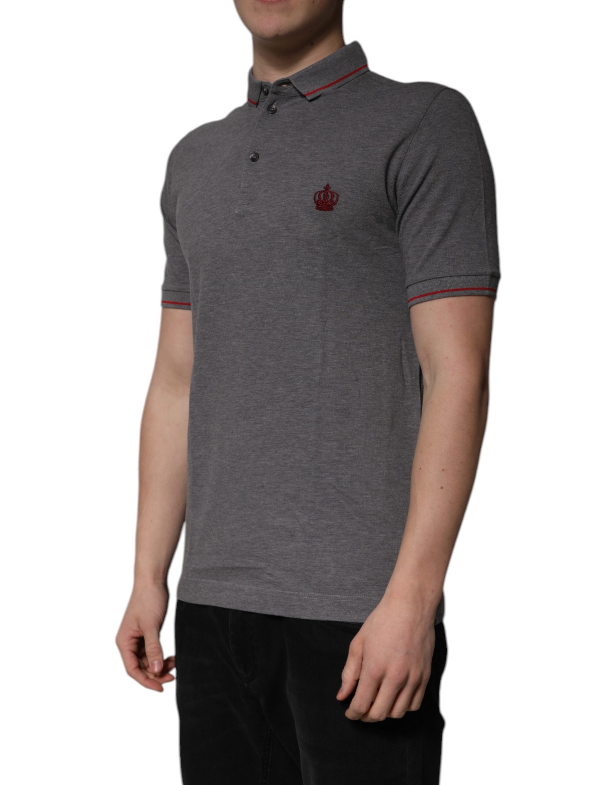 Dolce & Gabbana Gray Cotton Crown Collared Polo T-shirt Dolce & Gabbana