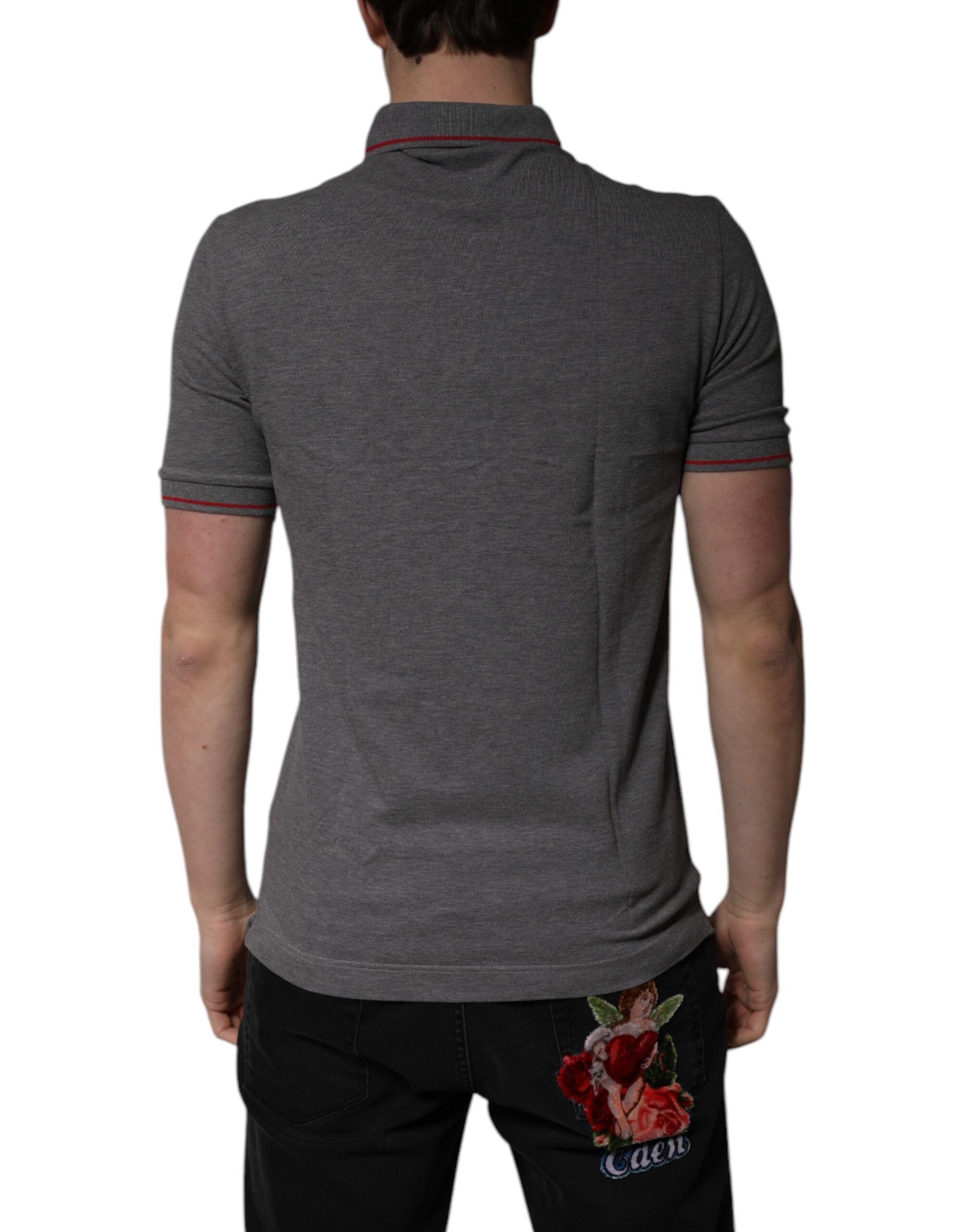 Dolce & Gabbana Gray Cotton Crown Collared Polo T-shirt Dolce & Gabbana