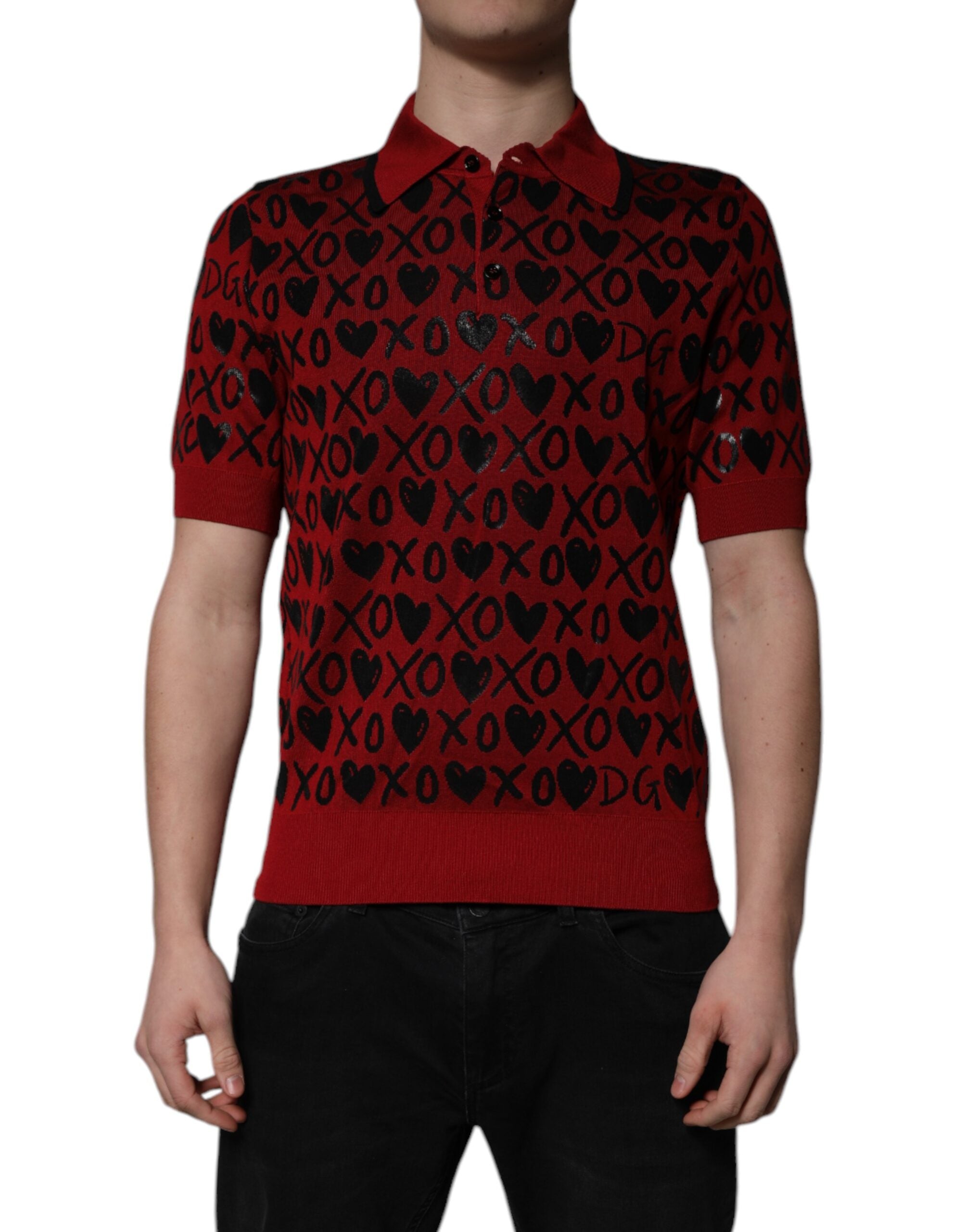 Dolce & Gabbana Red Cotton XOXO Collared Polo T-shirt Dolce & Gabbana