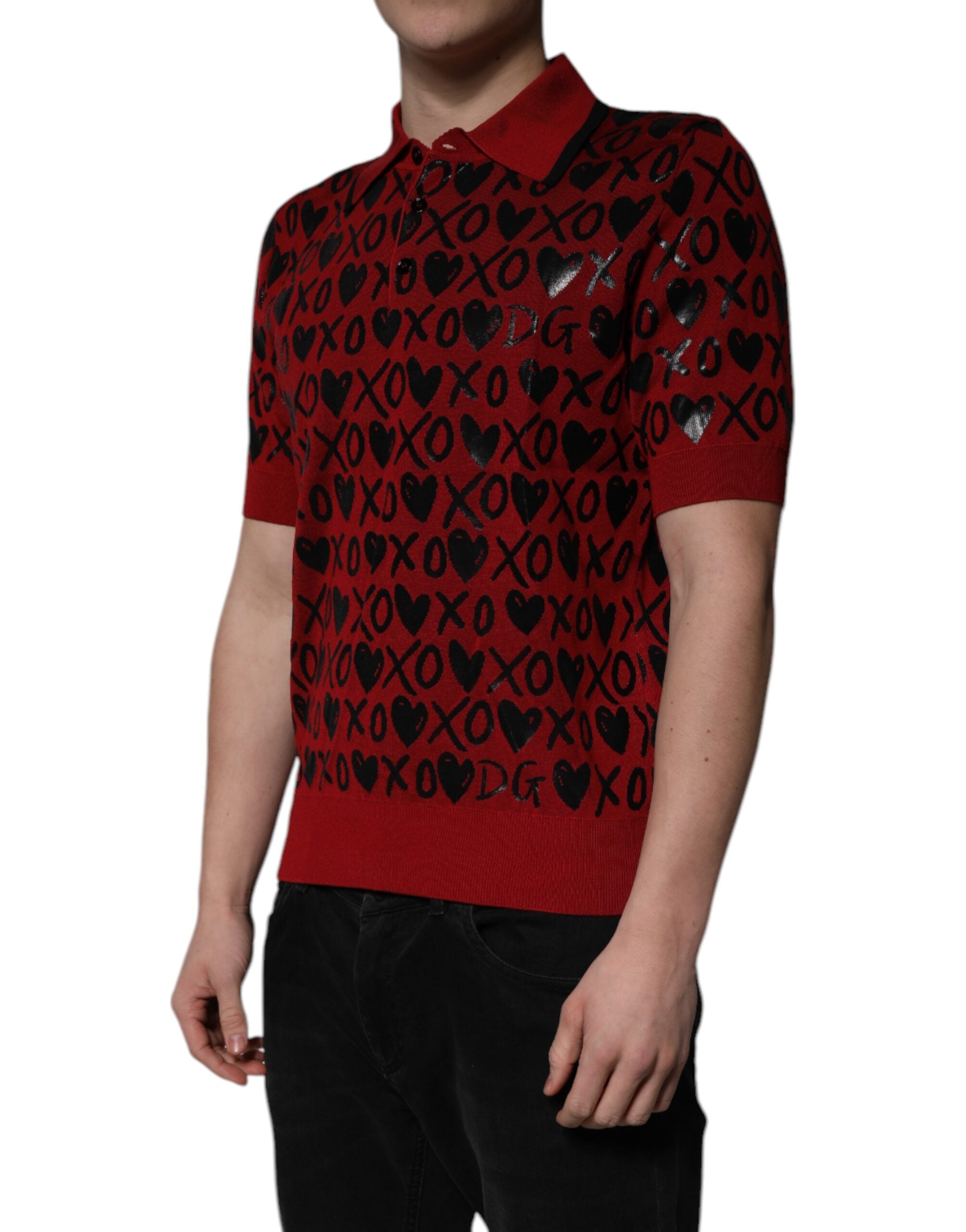 Dolce & Gabbana Red Cotton XOXO Collared Polo T-shirt Dolce & Gabbana