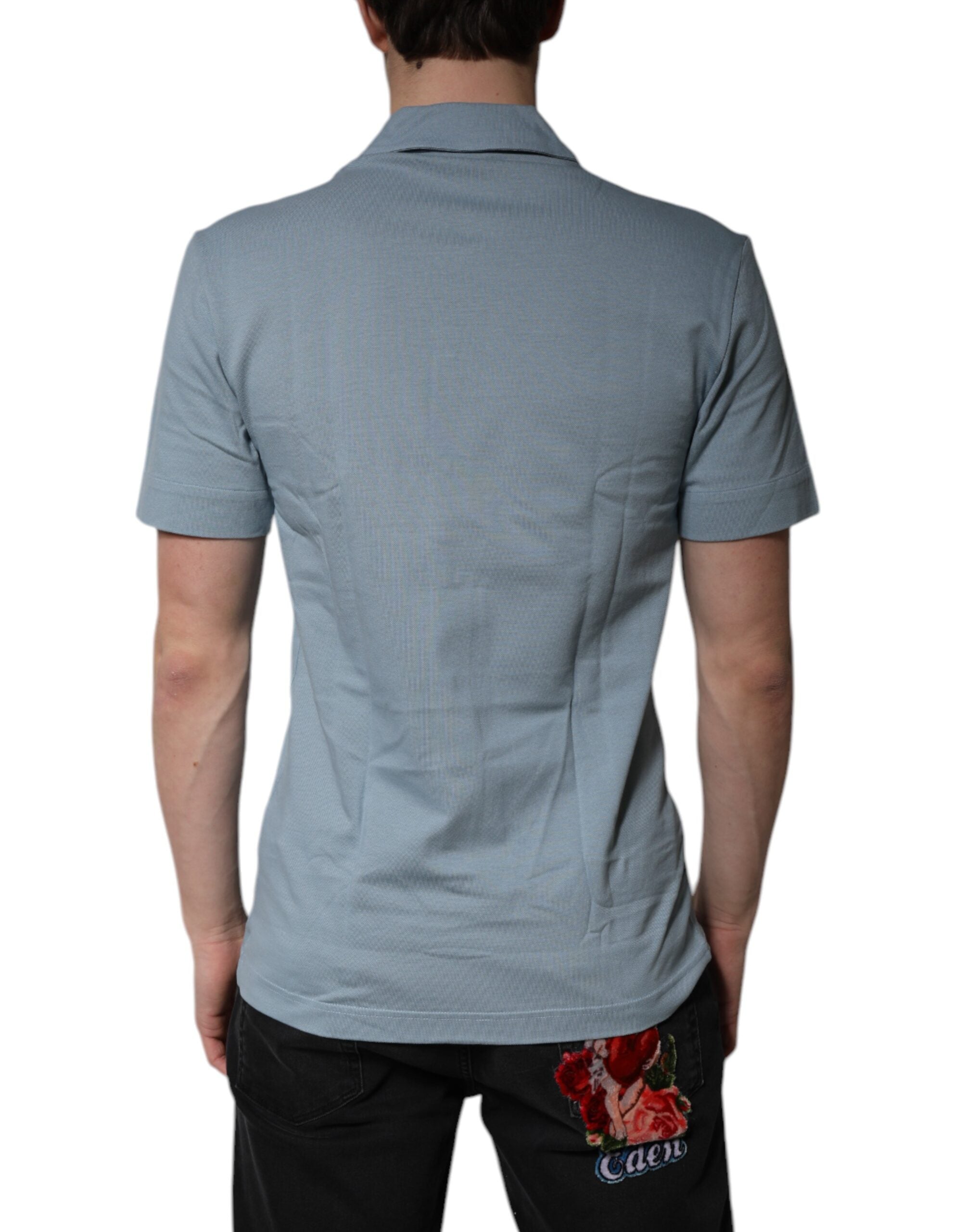 Dolce & Gabbana Blue Cotton Button Down Casual Men Polo Shirt Dolce & Gabbana