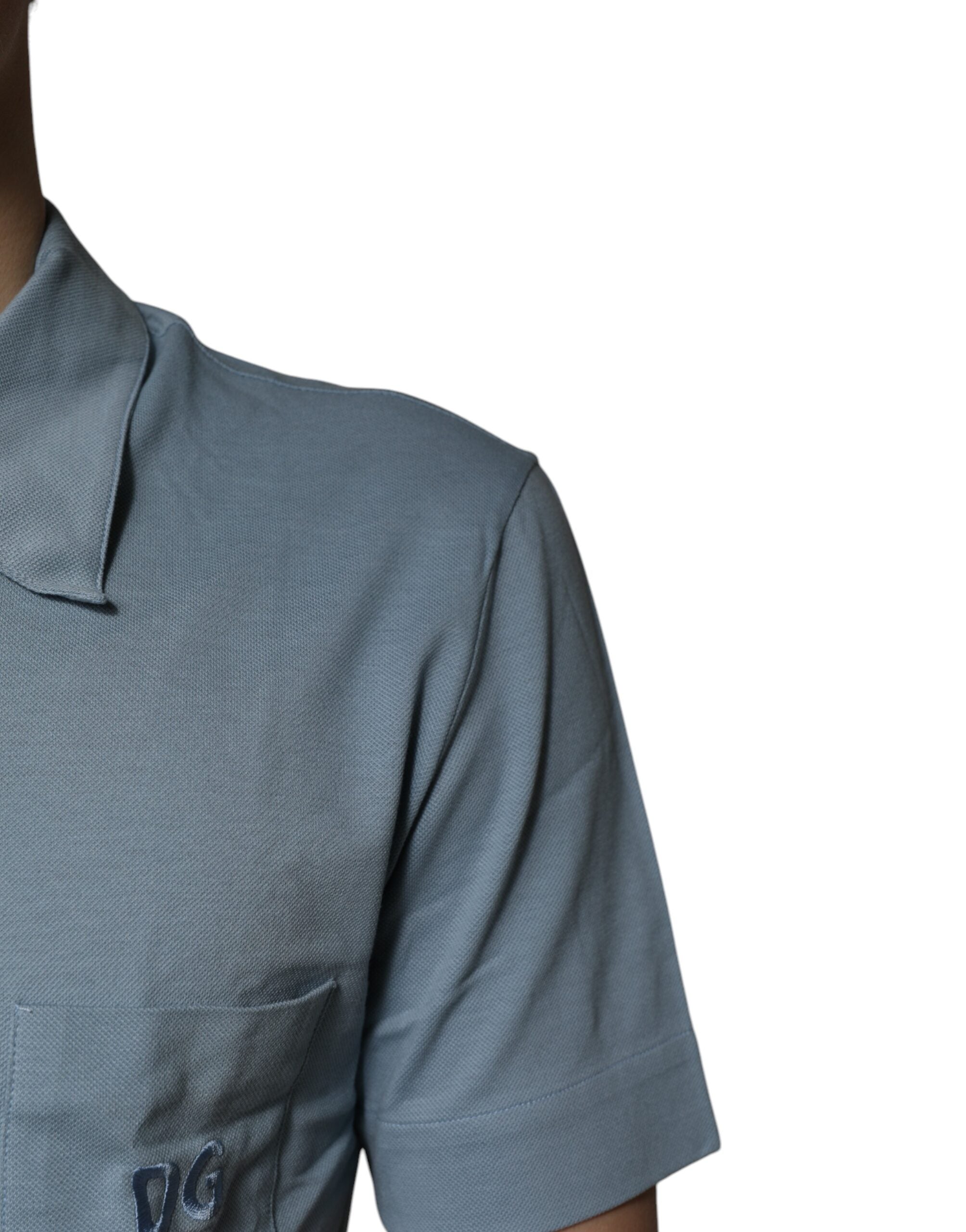 Dolce & Gabbana Blue Cotton Button Down Casual Men Polo Shirt Dolce & Gabbana
